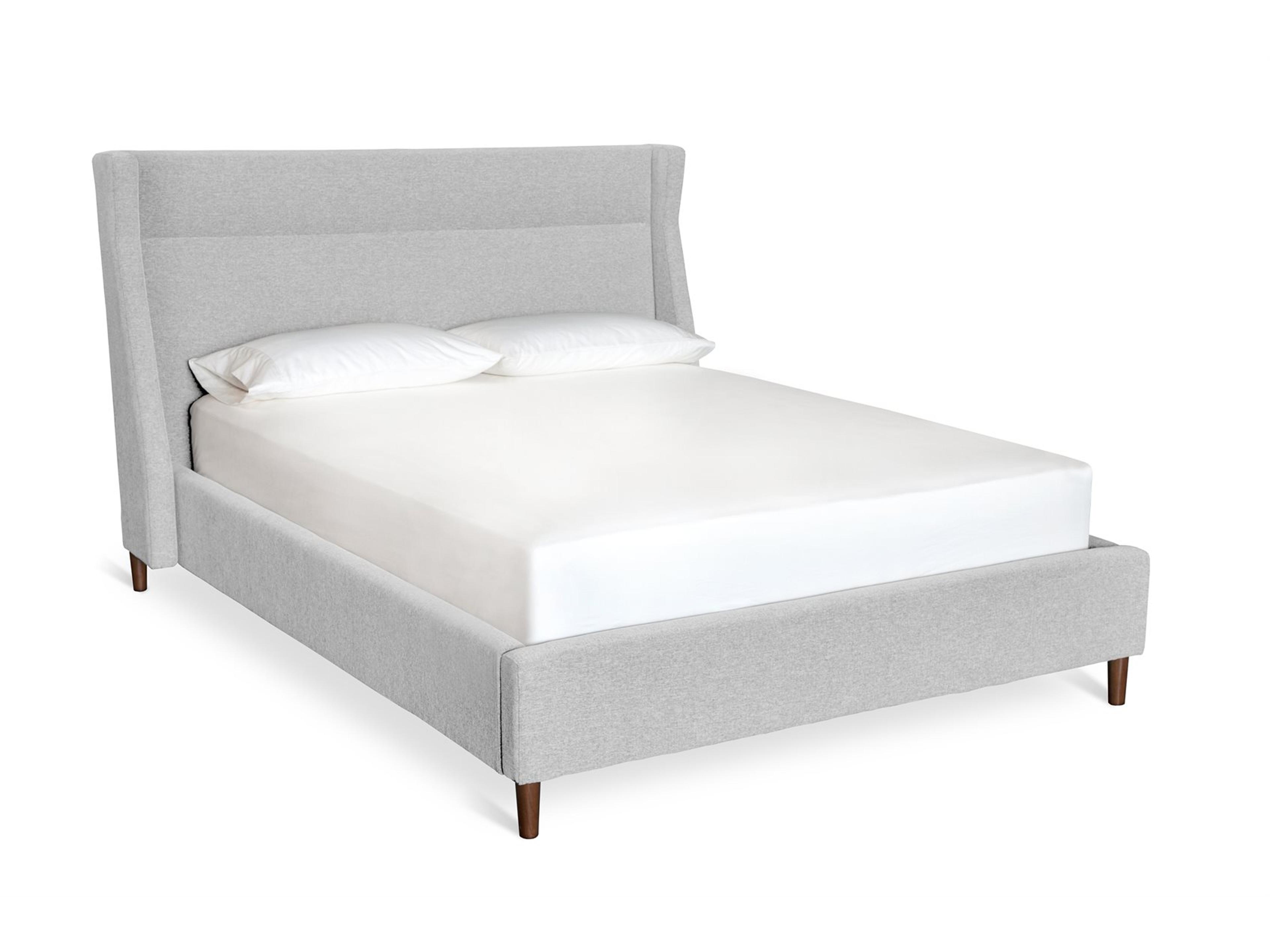 Carmichael Parliament Stone Gray Solid Wood Upholstered King Platform Bed