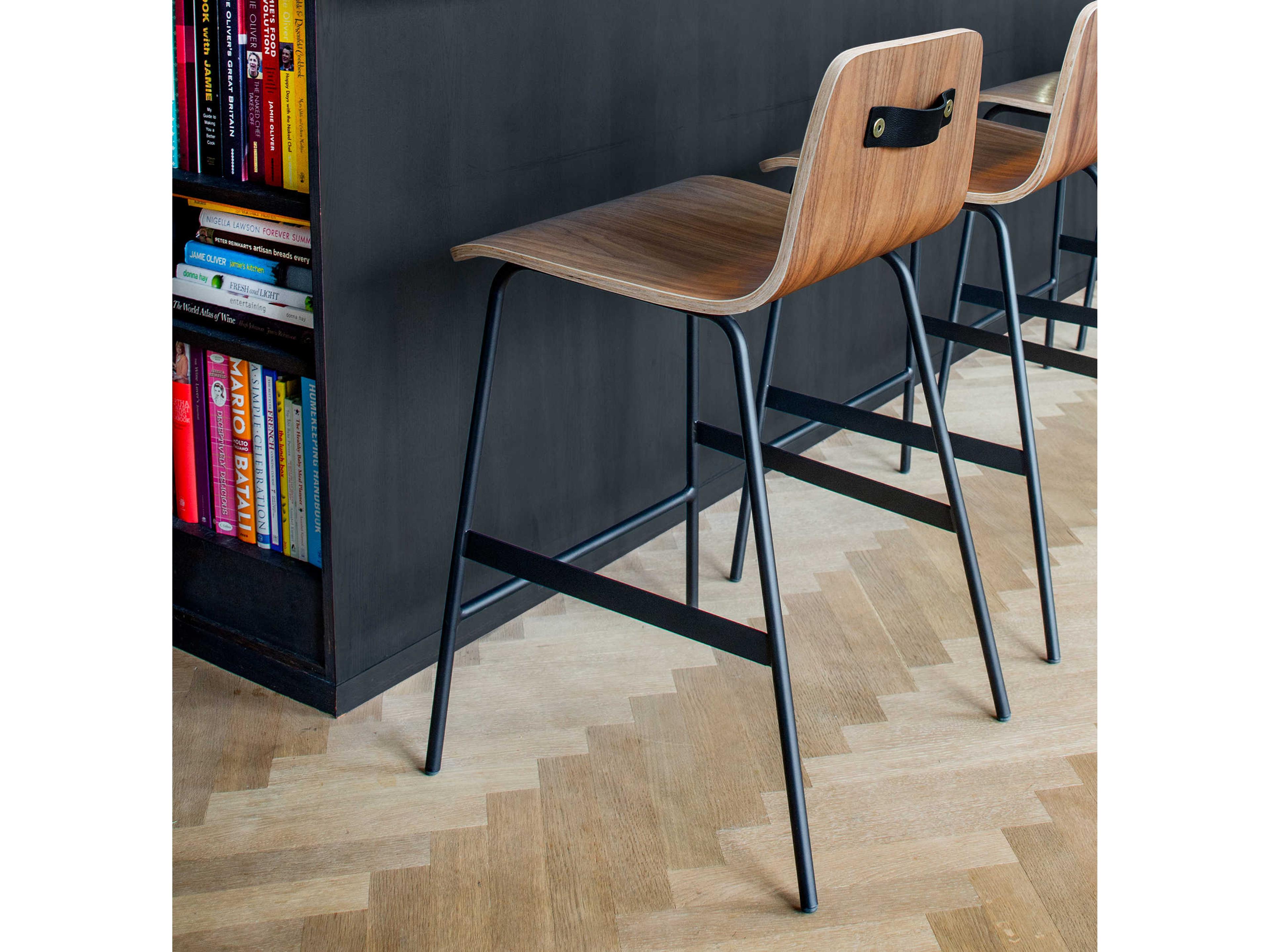Gus* Modern Lecture Ply Wood Walnut Black Counter Stool