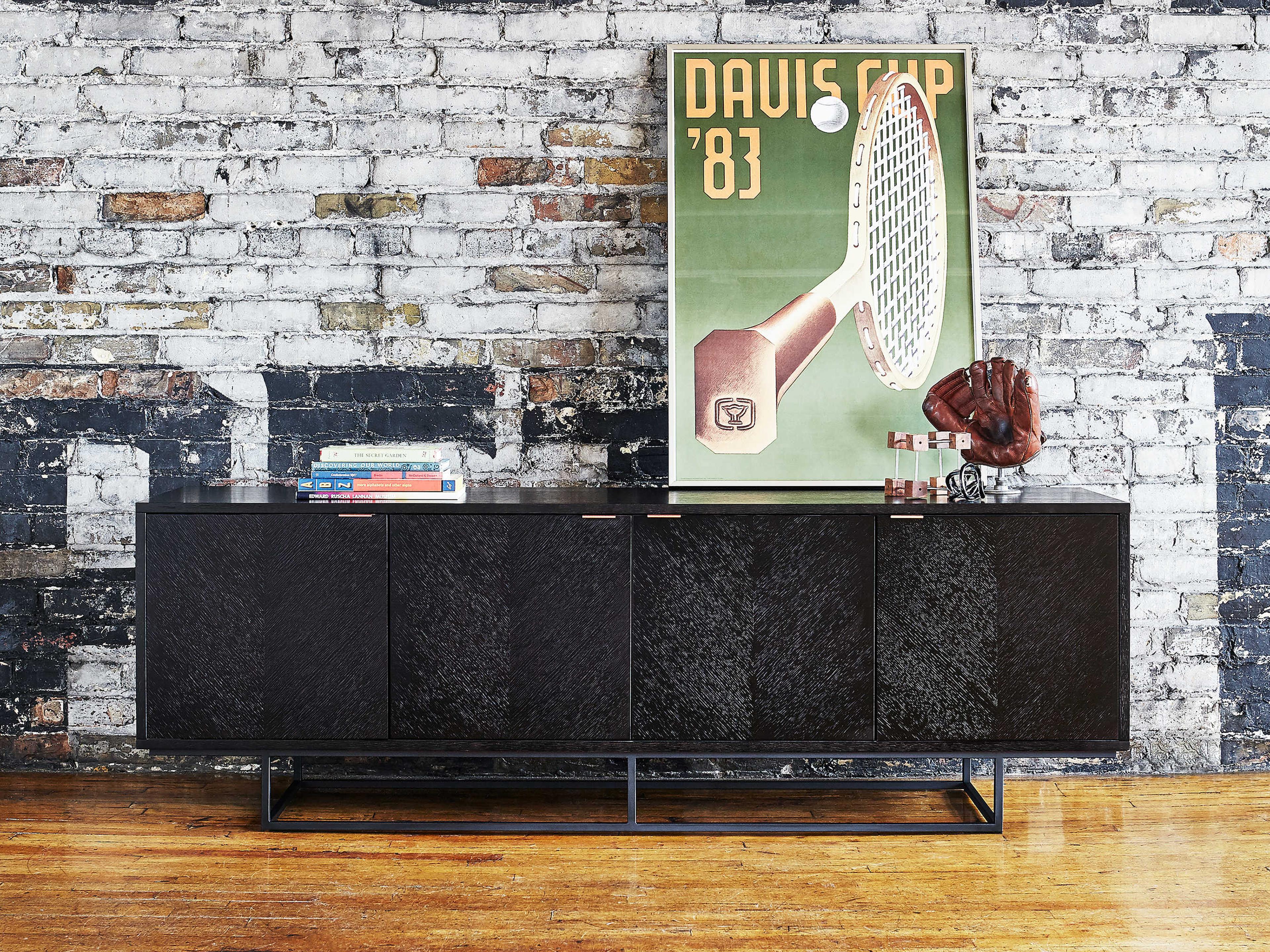 Gus* Modern Myles 72" Oak Wood Black Media Console