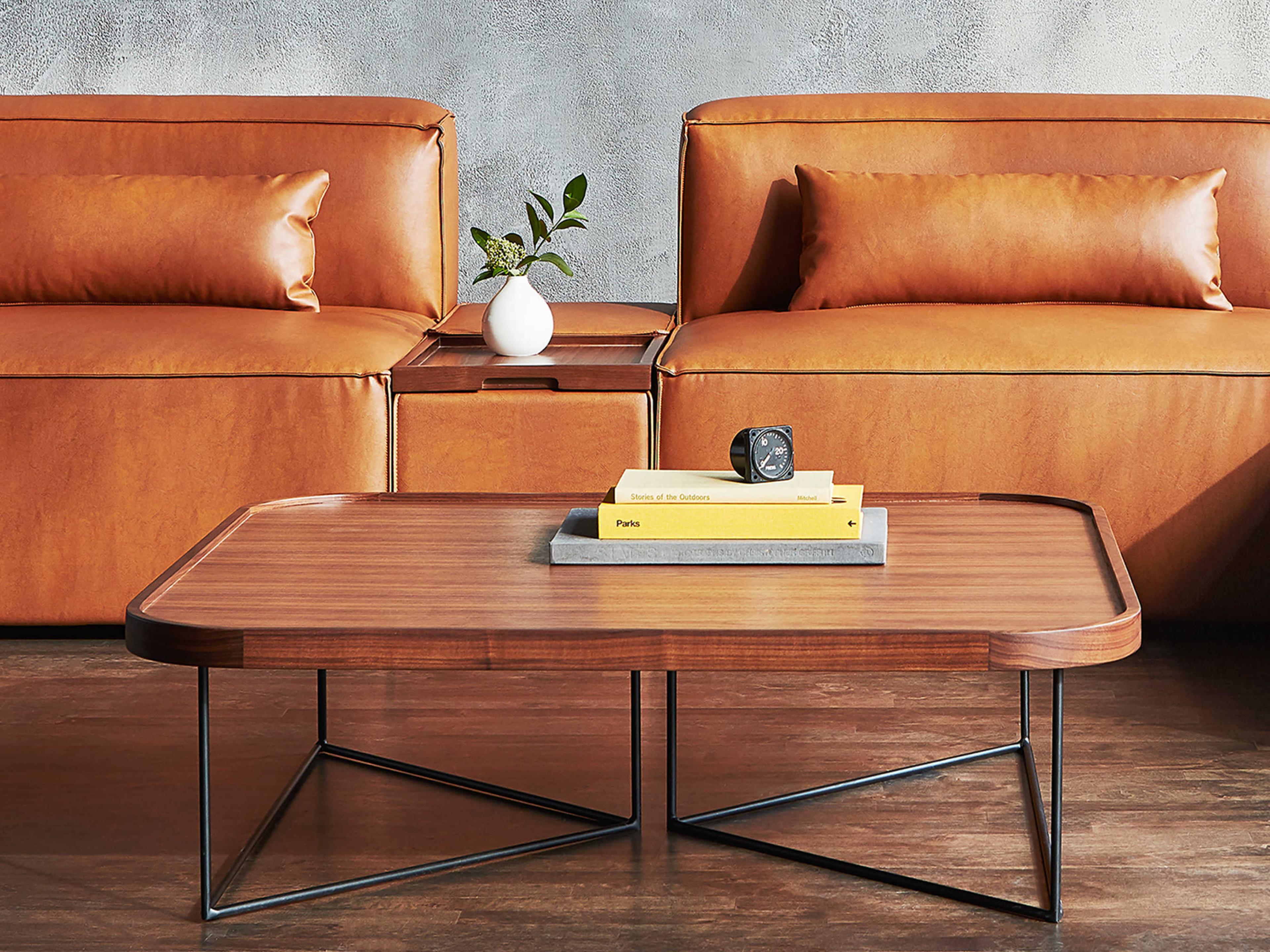 Gus* Modern Porter Square Wood Walnut Black Coffee Table