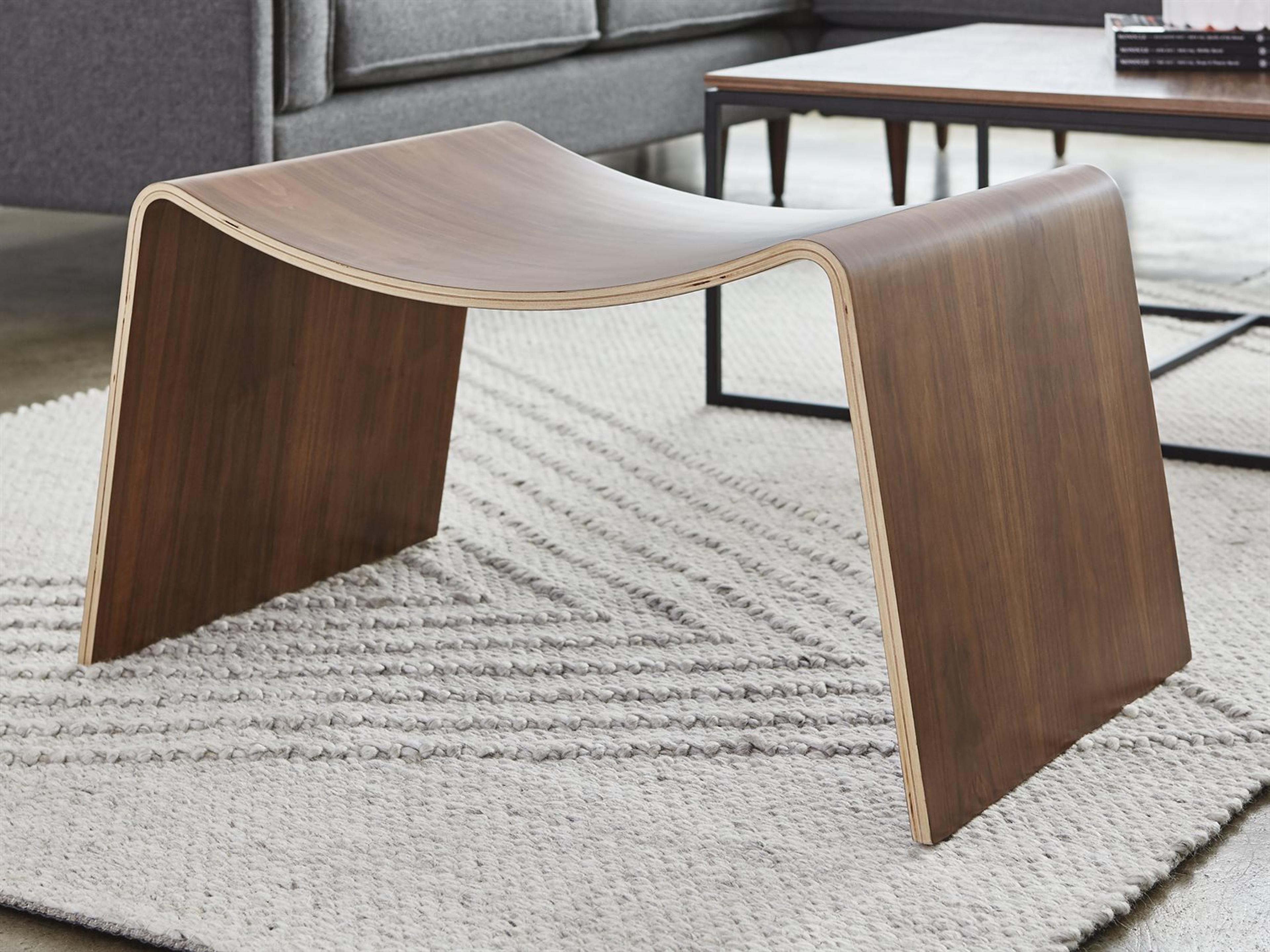 Gus* Modern Wave Walnut Black Brown Accent Stool