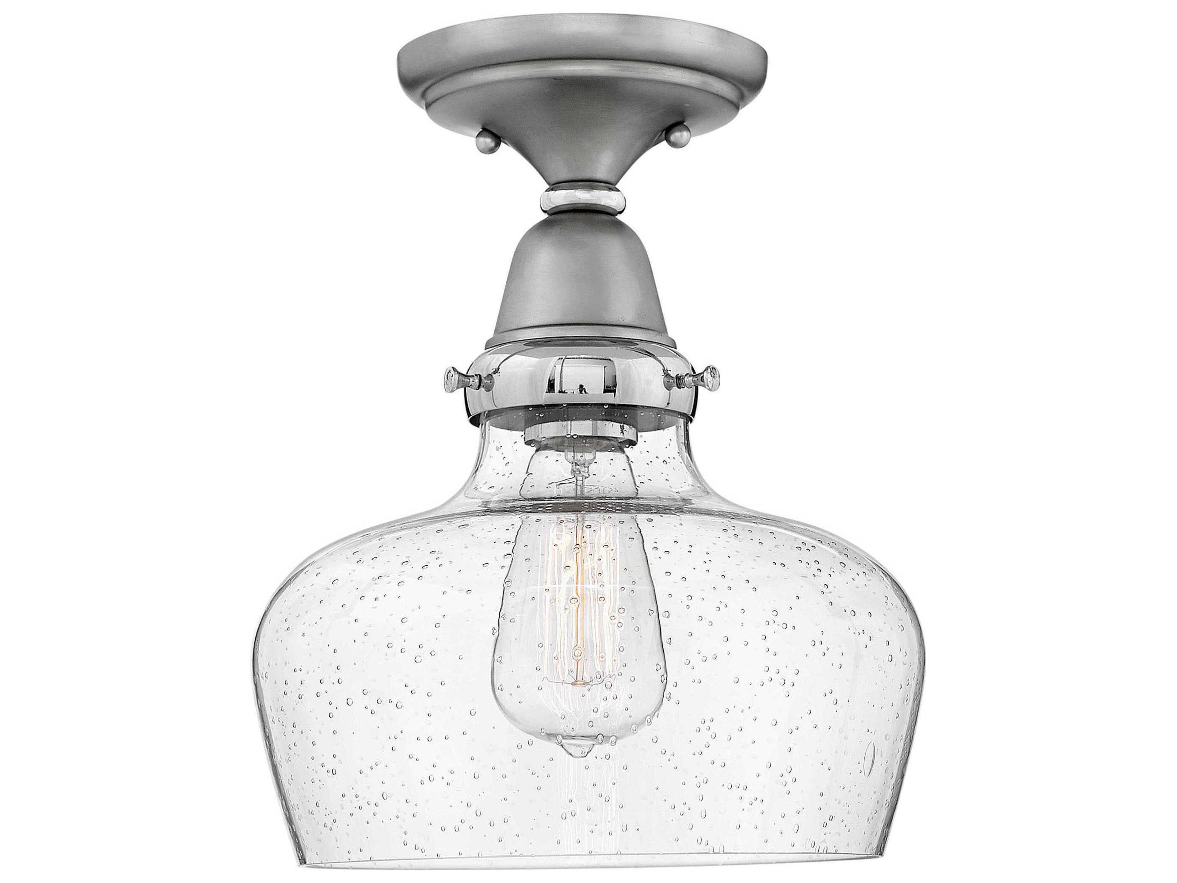 Academy 1-Light English Nickel Glass Bell Flush Mount