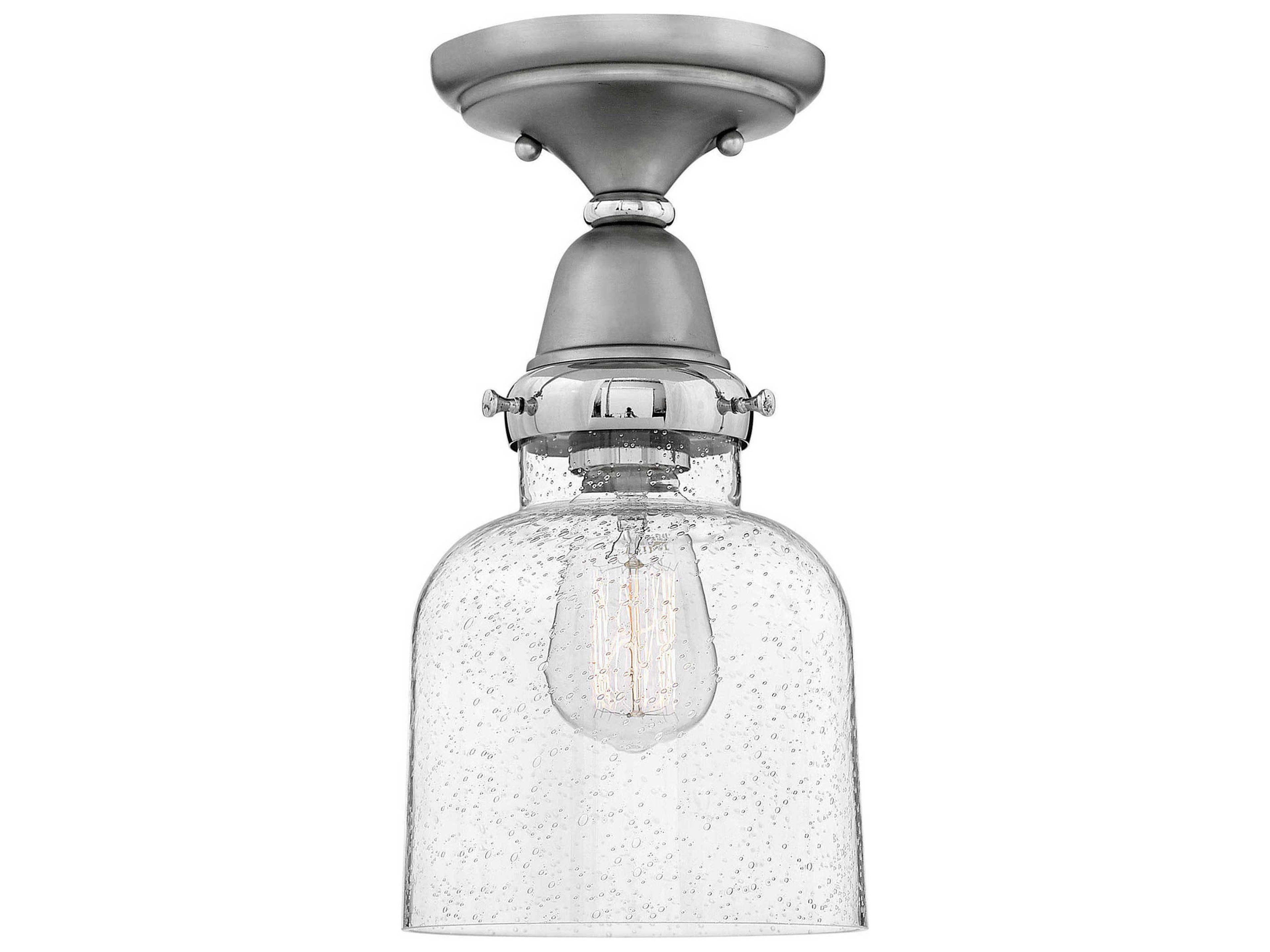 Academy 1-Light English Nickel Glass Bell Flush Mount