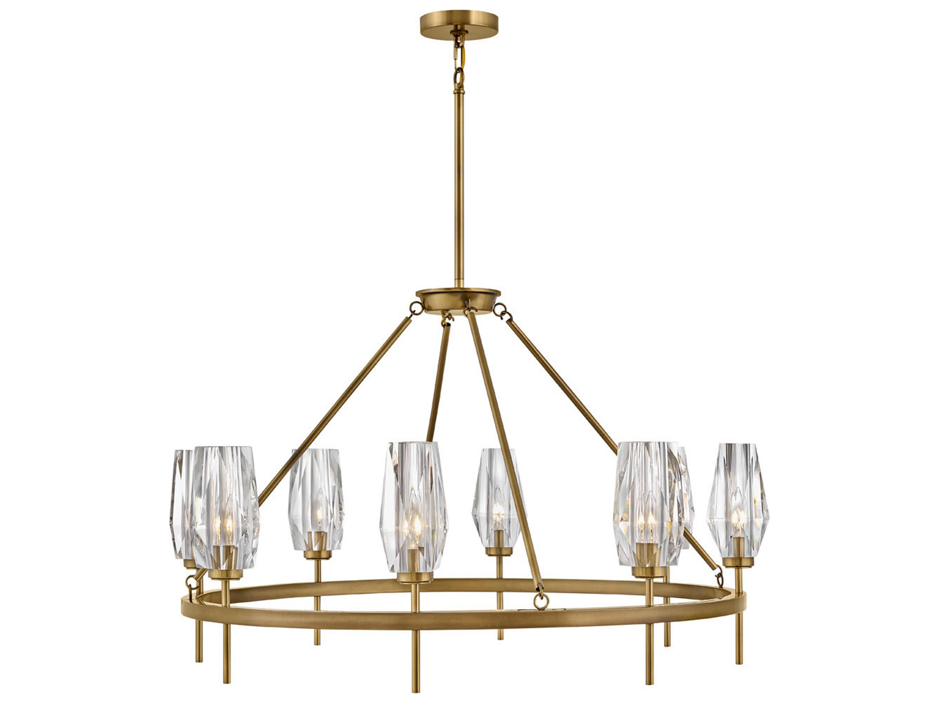 Ana 8-Light Heritage Brass Crystal Bell Chandelier