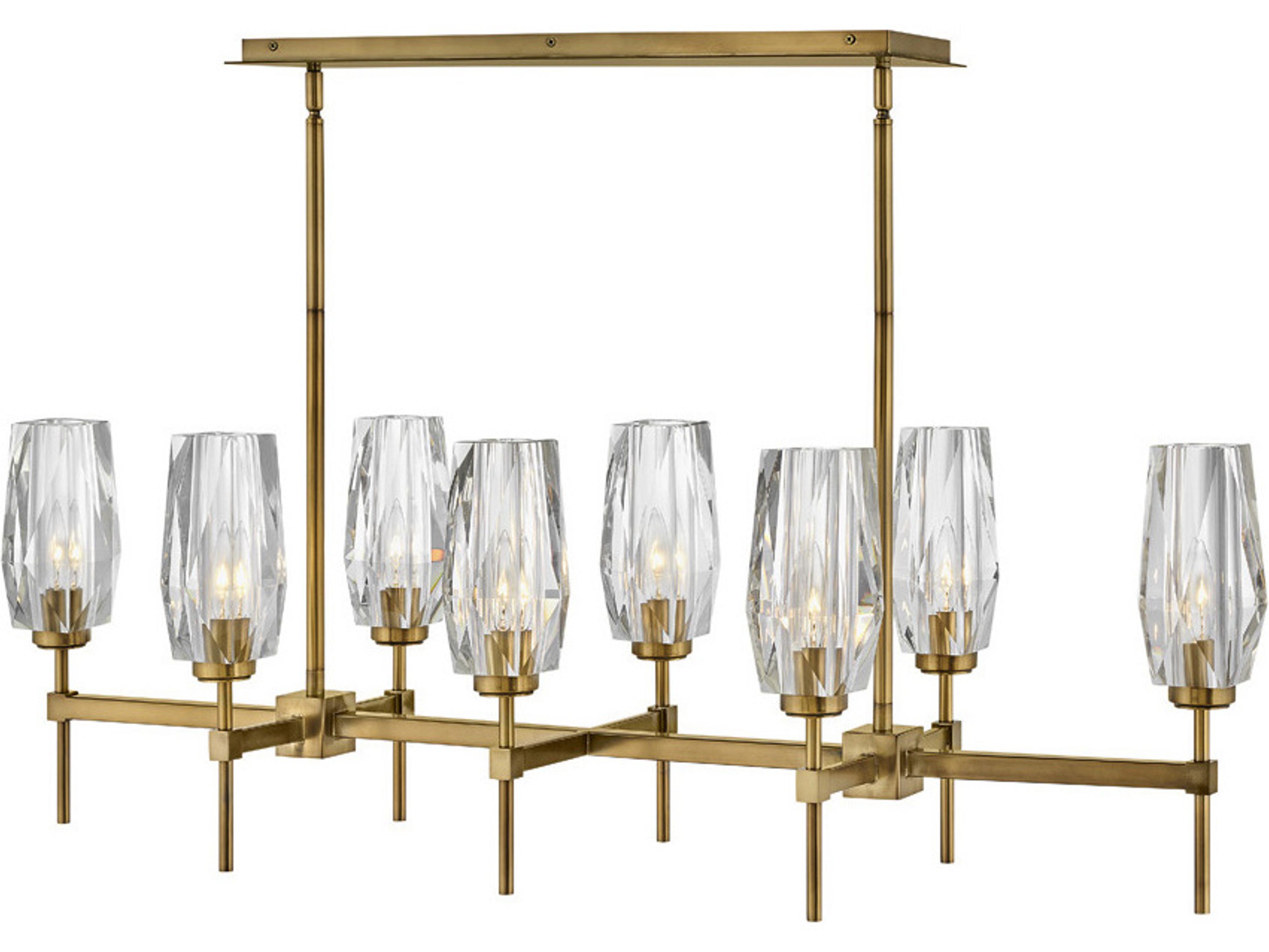 Ana 8-Light Heritage Brass Crystal Bell Island Pendant