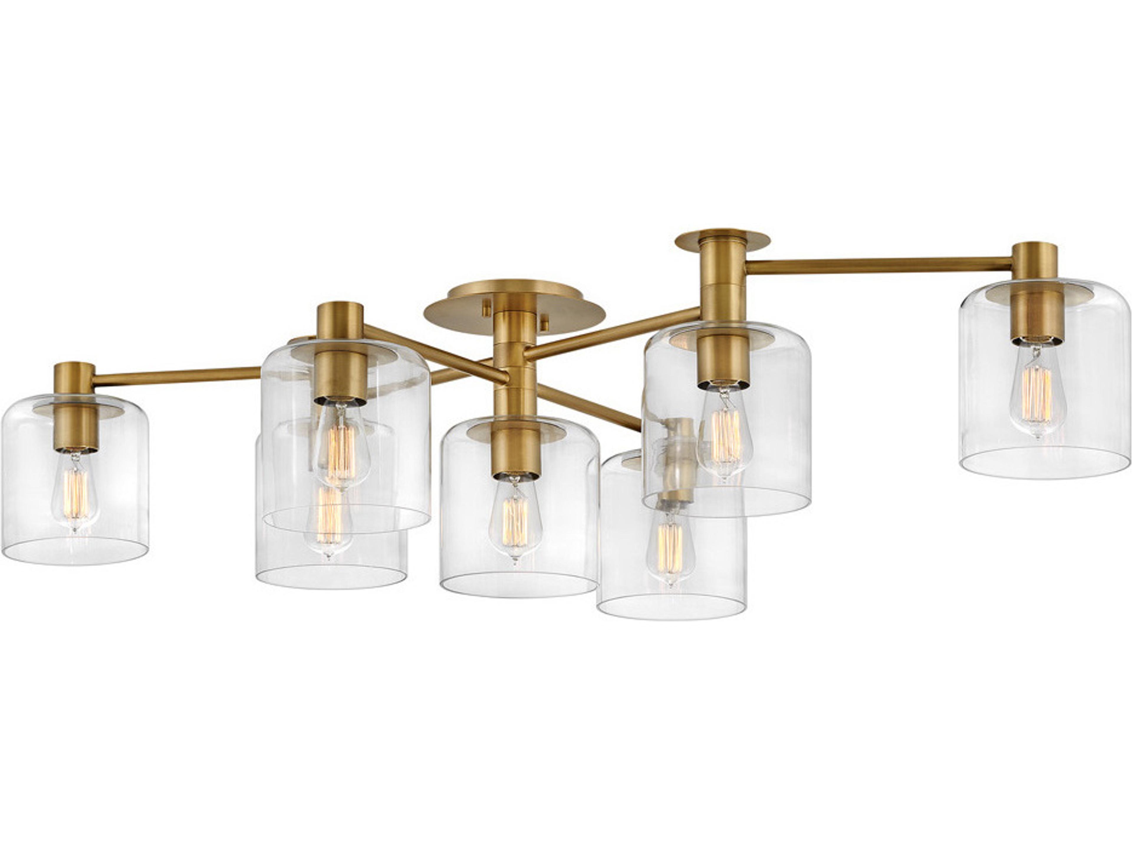 Axel 7-Light Heritage Brass Glass Cylinder Semi Flush Mount