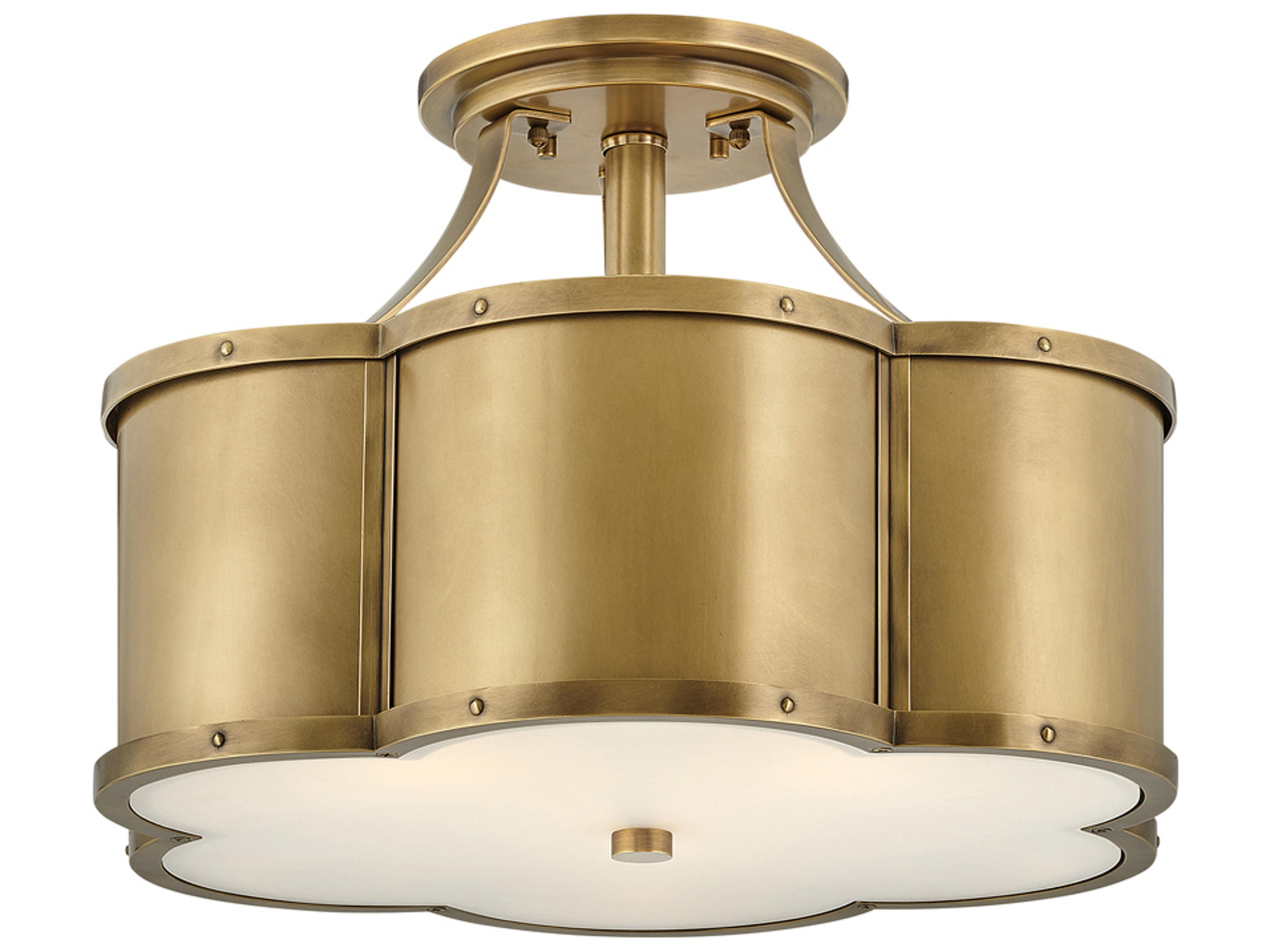 Chance 3-Light Heritage Brass Glass Geometric Semi Flush Mount