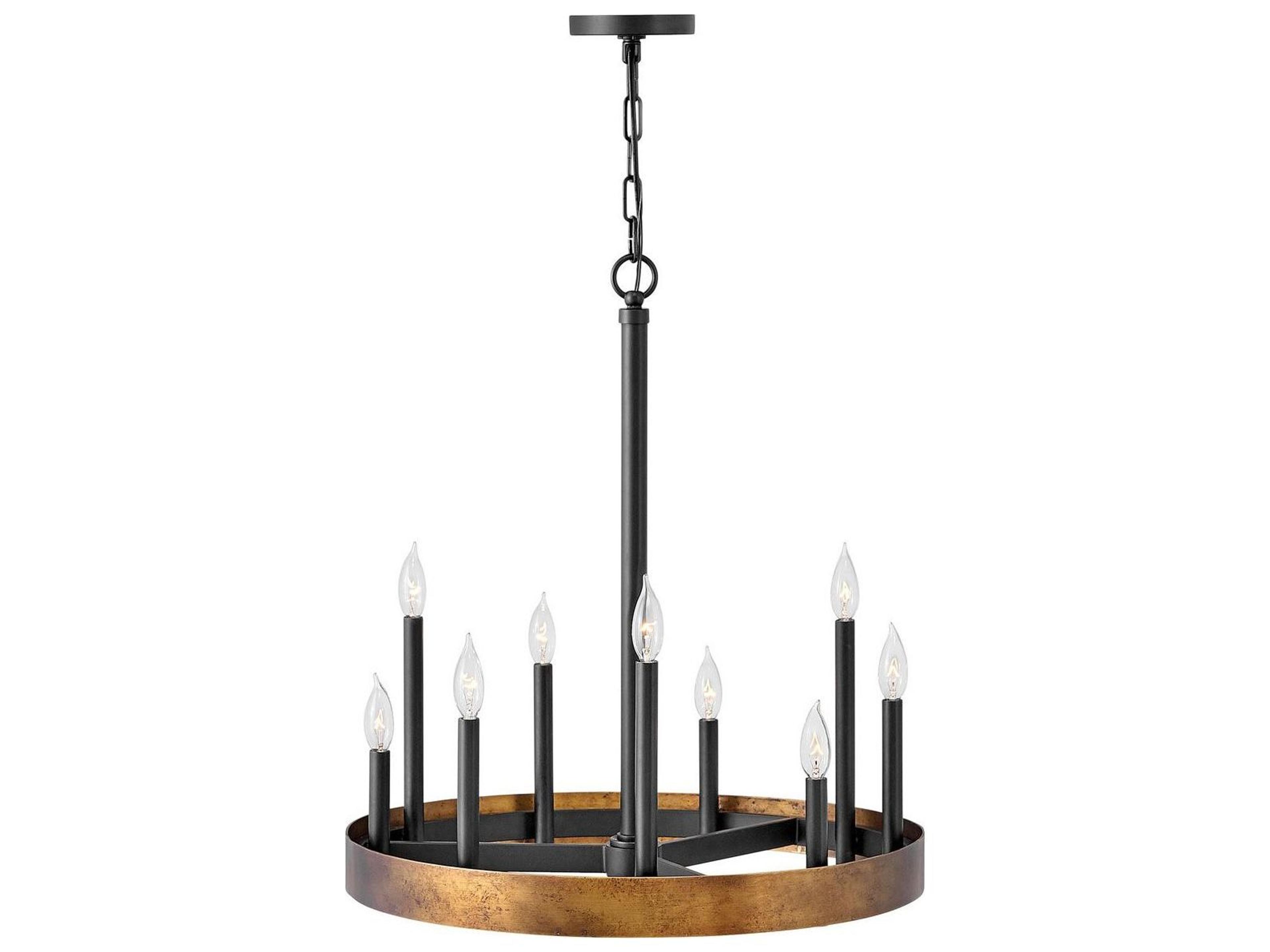 Wells 9-Light Weathered Brass Black Candelabra Chandelier