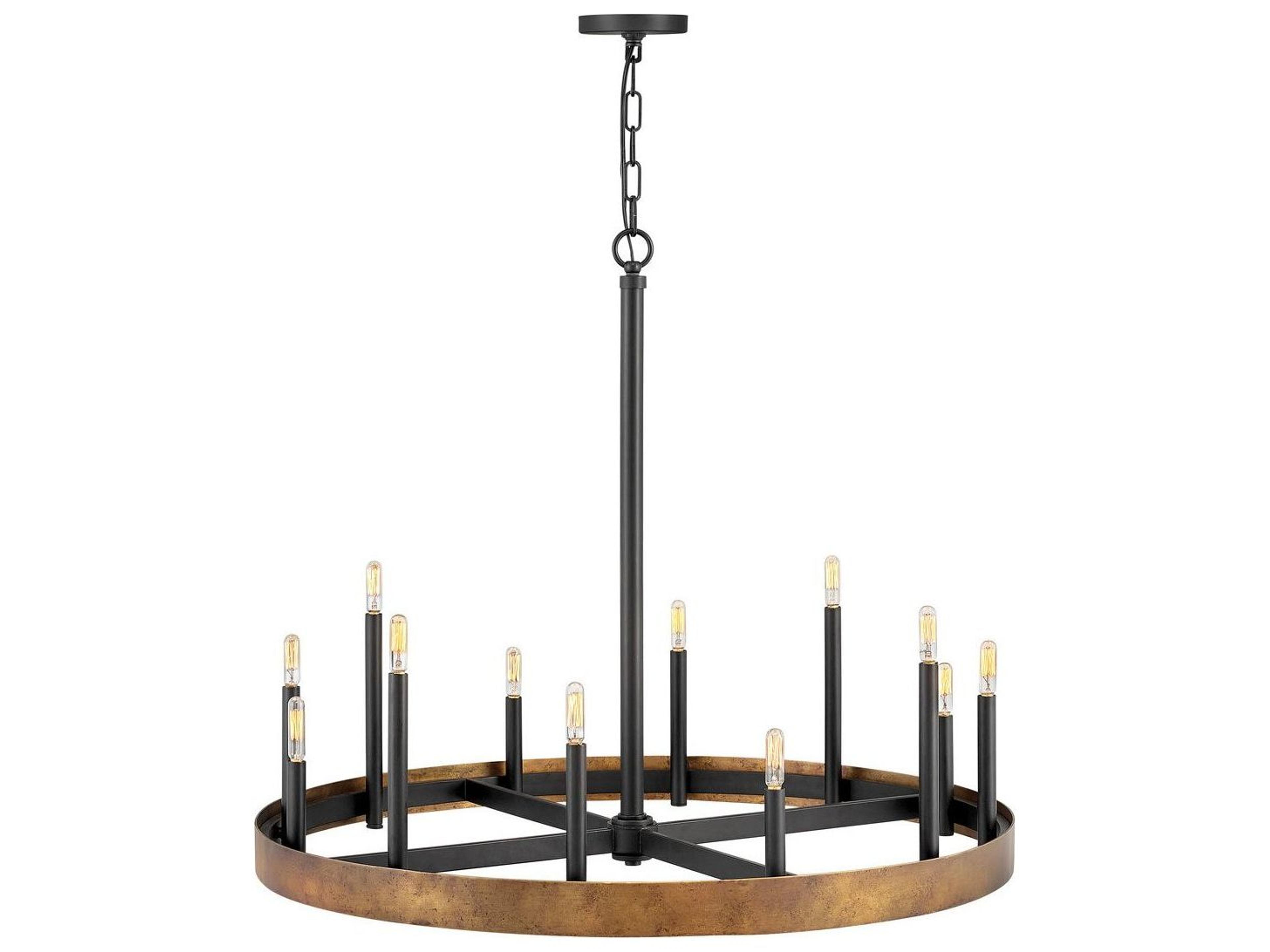 Wells 12-Light Weathered Brass Black Candelabra Chandelier