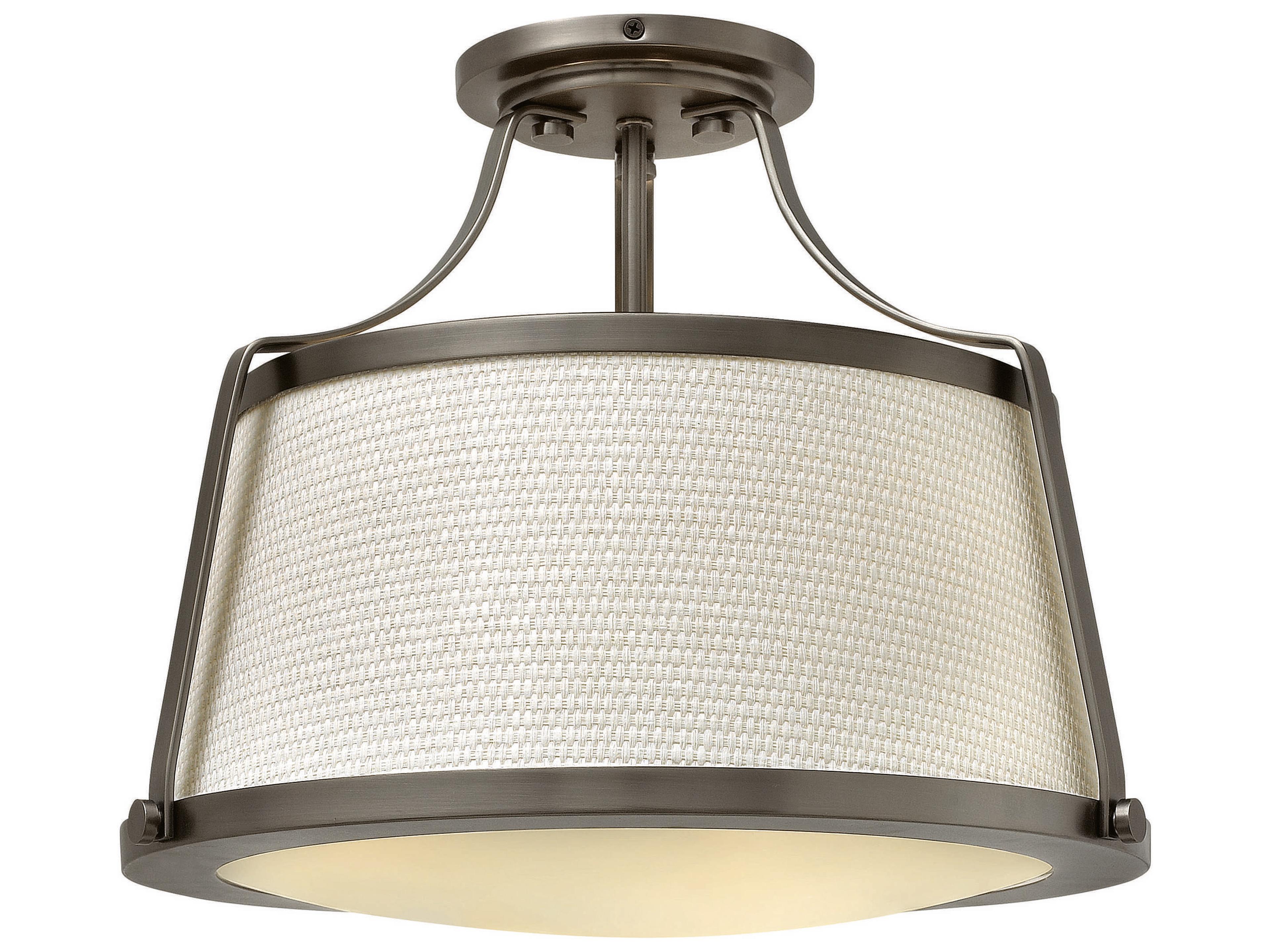 Charlotte 1-Light Antique Nickel Glass Drum Semi Flush Mount