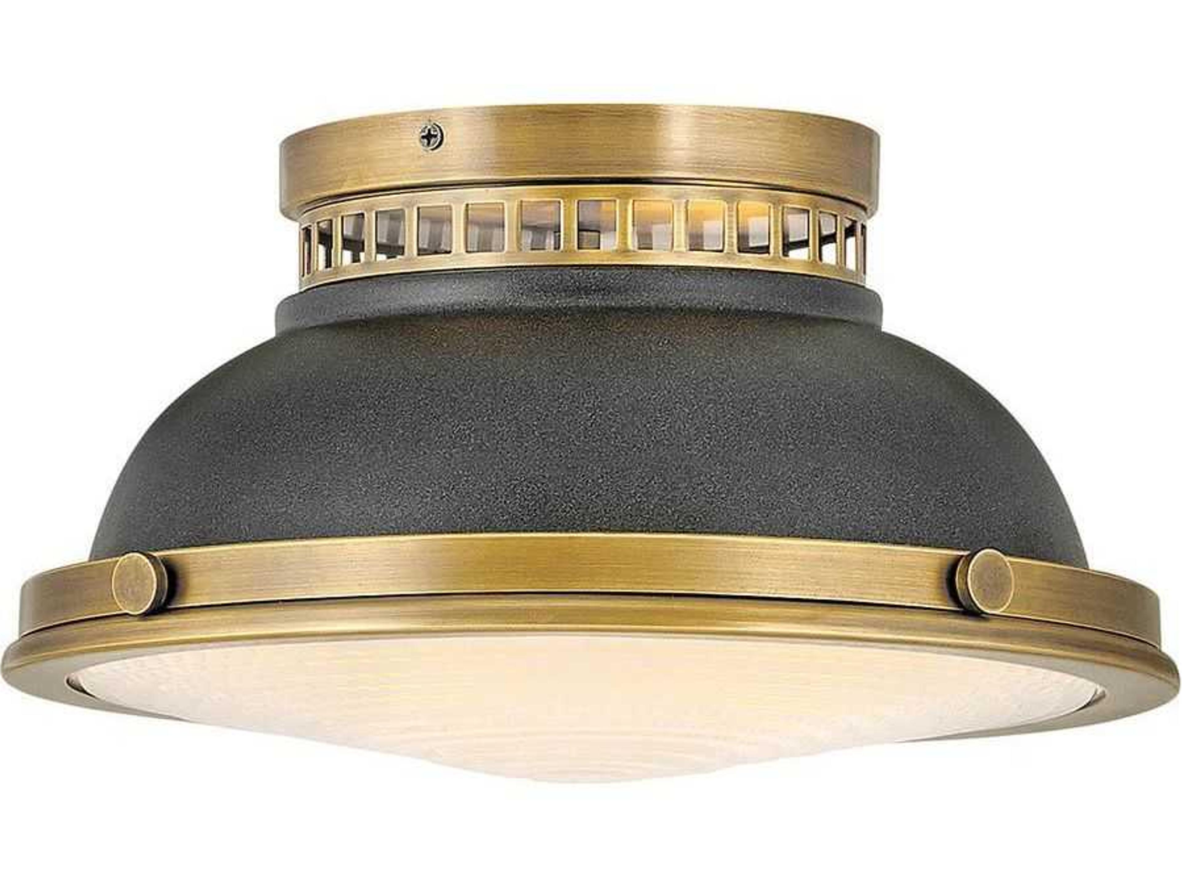 Emery 2-Light Heritage Brass Aged Zinc Black Glass Dome Flush Mount