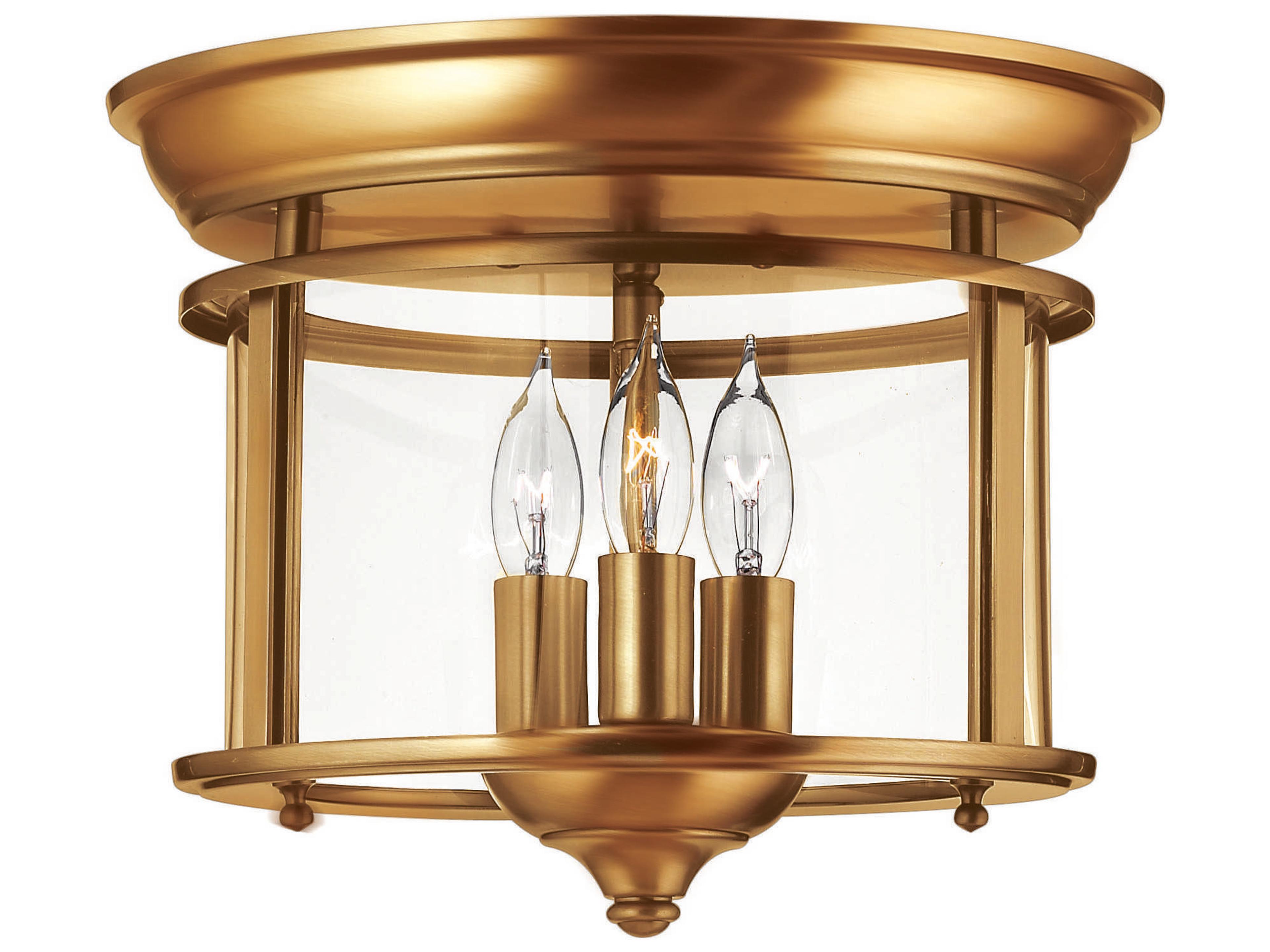 Gentry 3-Light Heirloom Brass Glass Cylinder Flush Mount