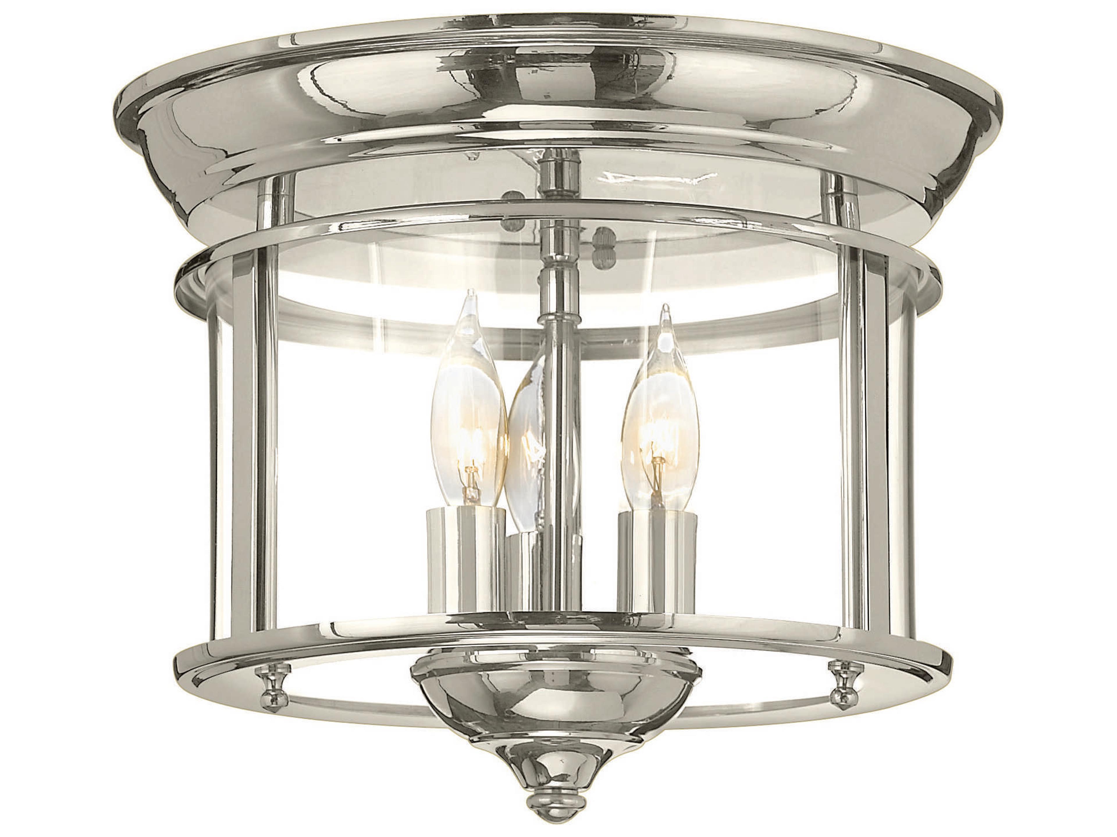 Gentry 3-Light Polished Nickel Glass Cylinder Flush Mount
