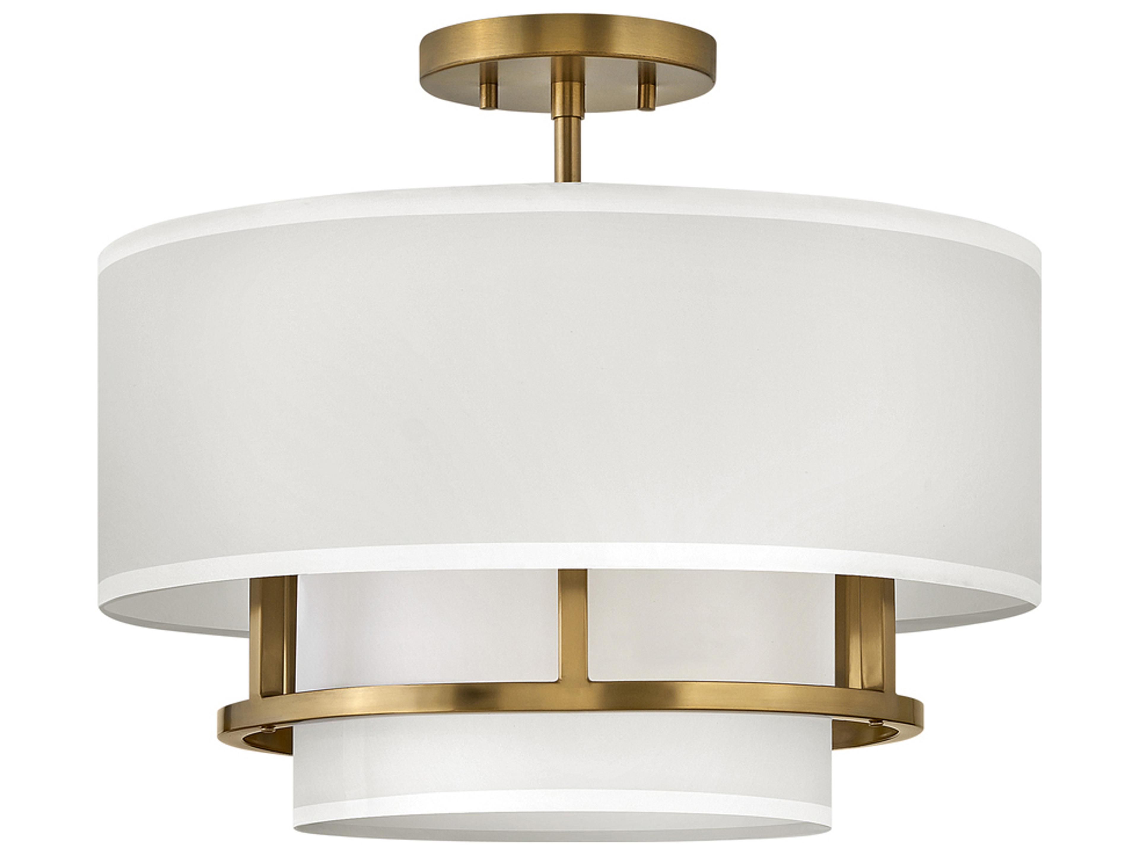 Hinkley Graham 3-Light Lacquered Brass White Drum Semi Flush Mount