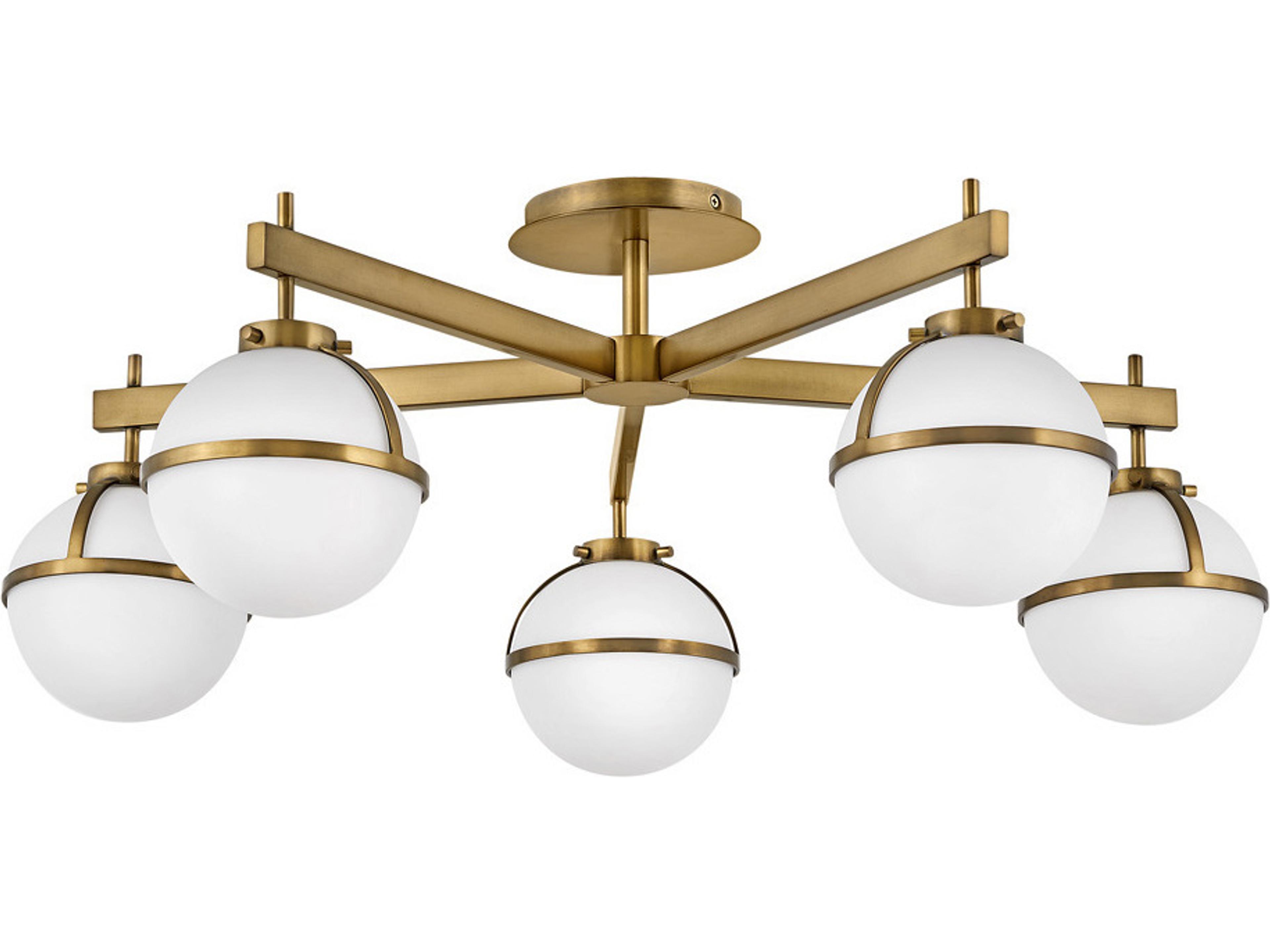 Hollis 5-Light Heritage Brass Gold Glass LED Globe Semi Flush Mount