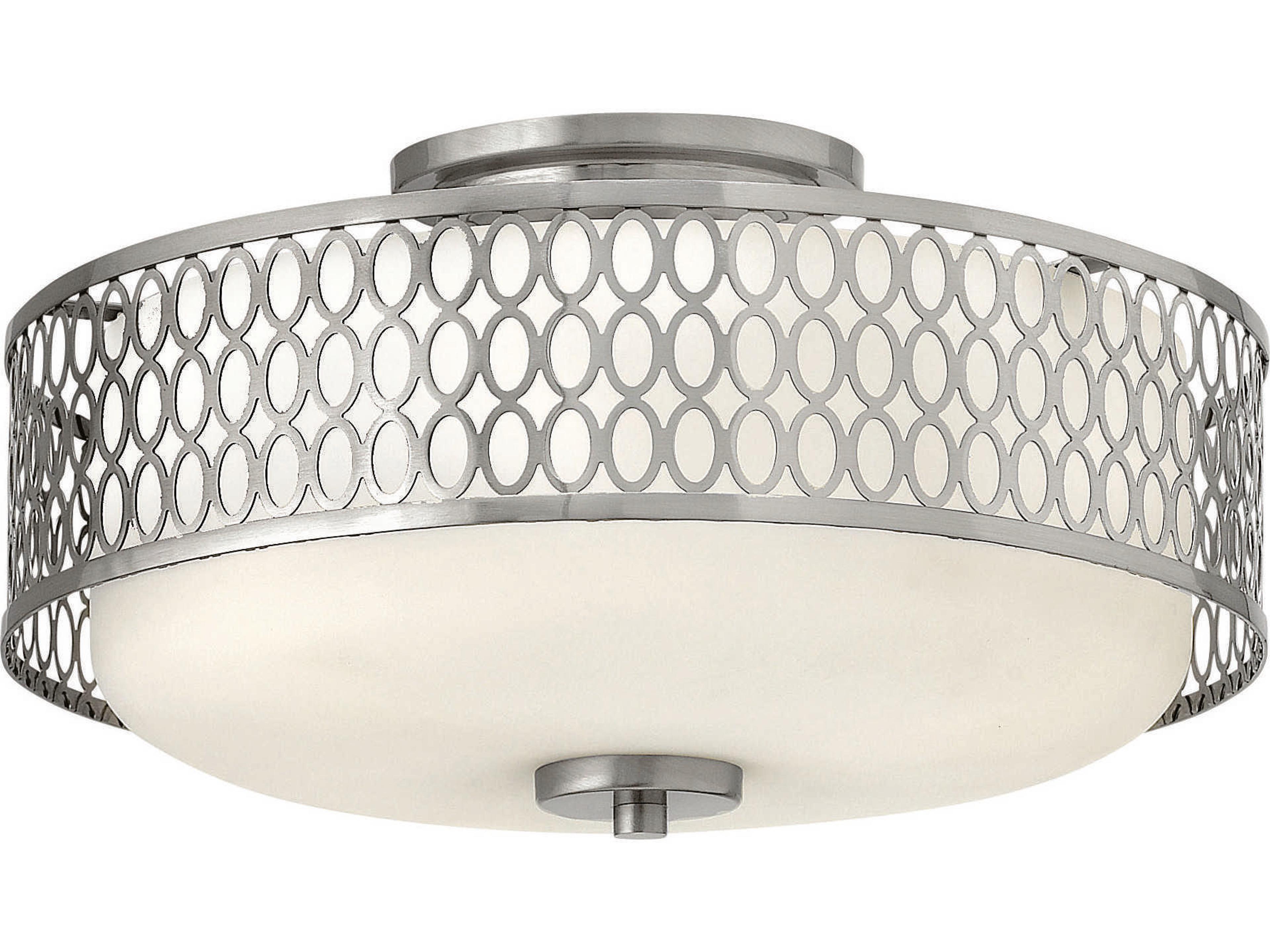 Hinkley Jules 3-Light Brushed Nickel Glass Drum Semi Flush Mount