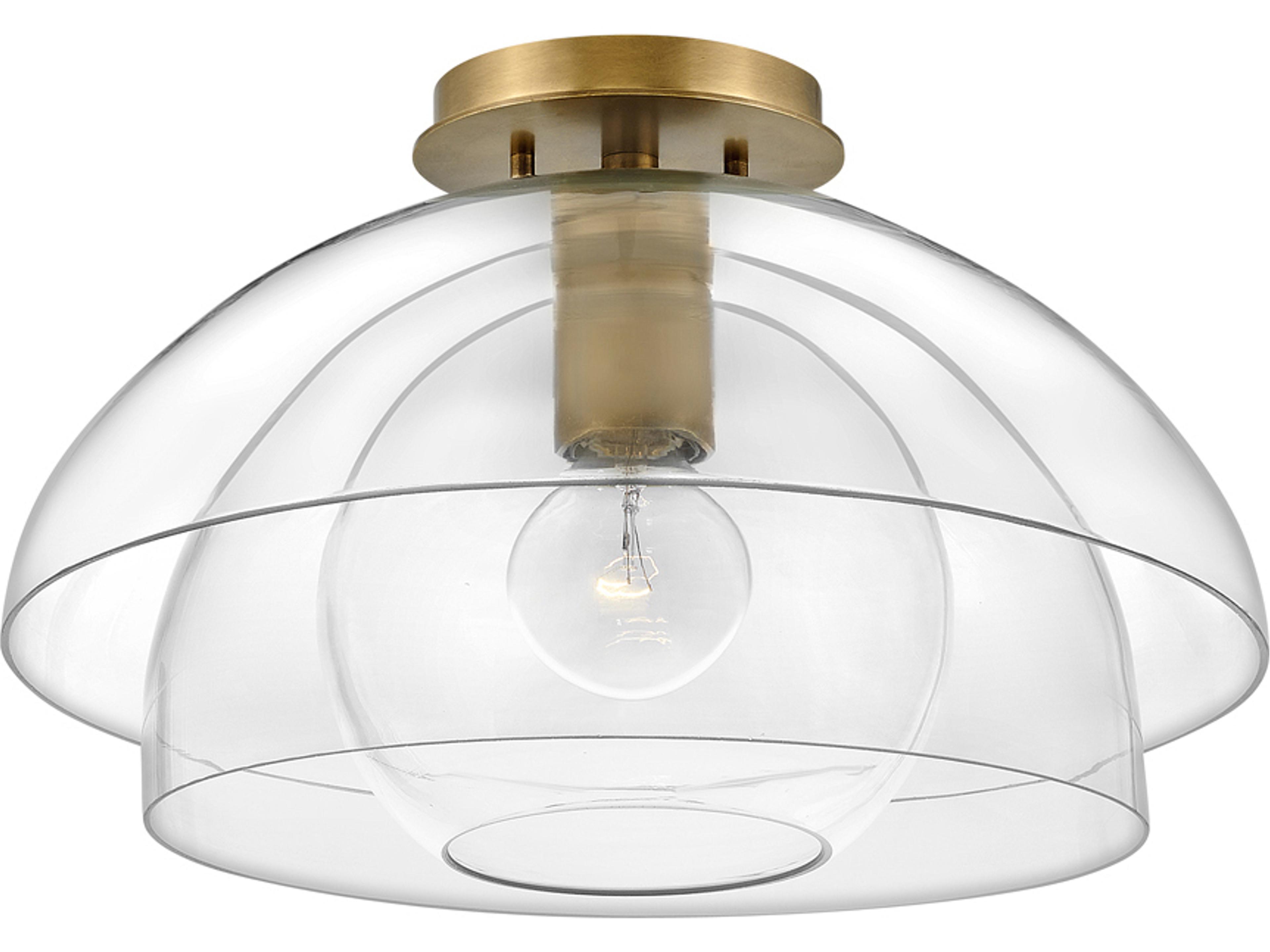 Lotus 1-Light Heritage Brass Glass Bowl Dome Semi Flush Mount
