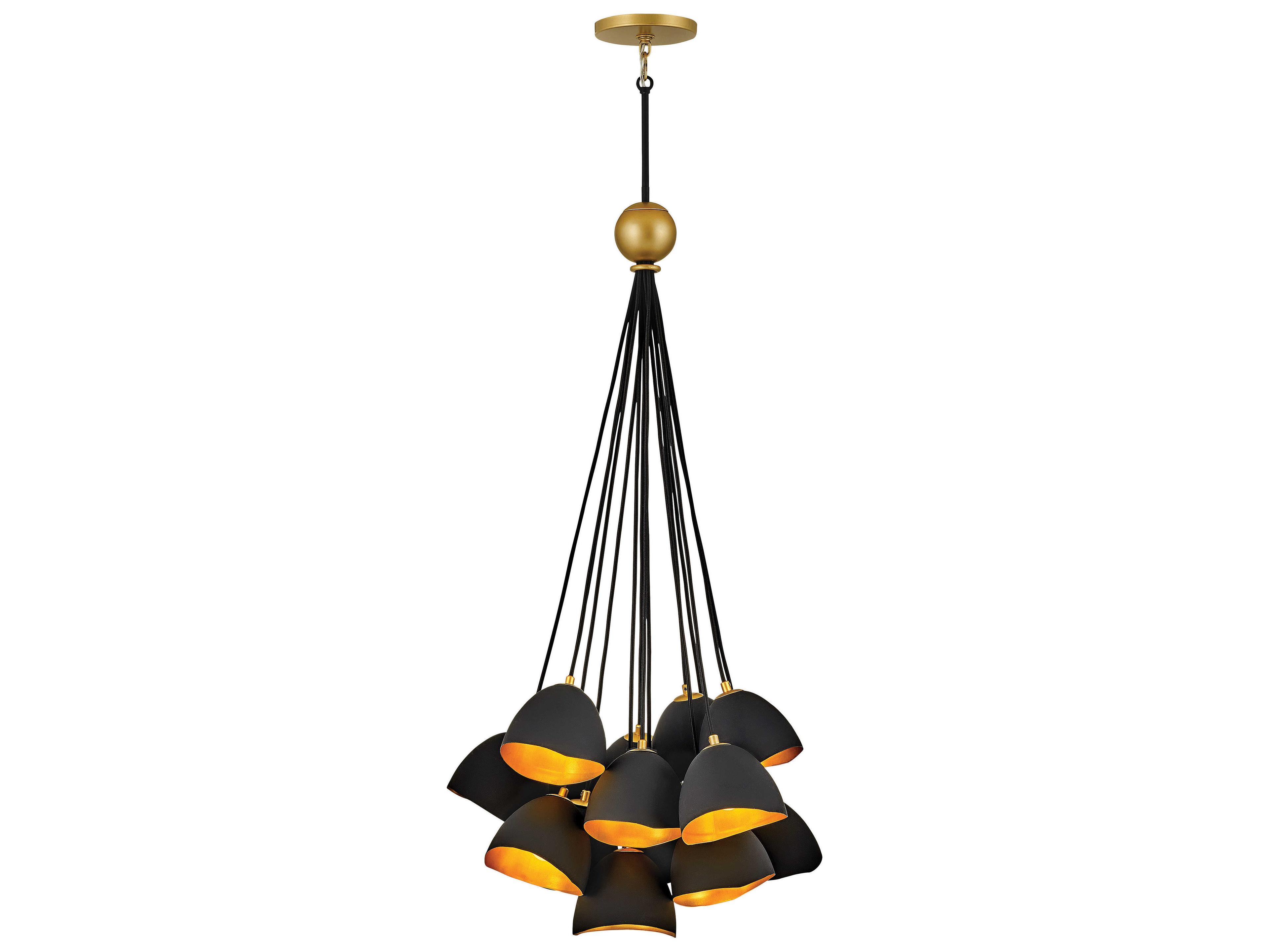 Nula 15-Light Shell Black Gold Leaf Bell Pendant