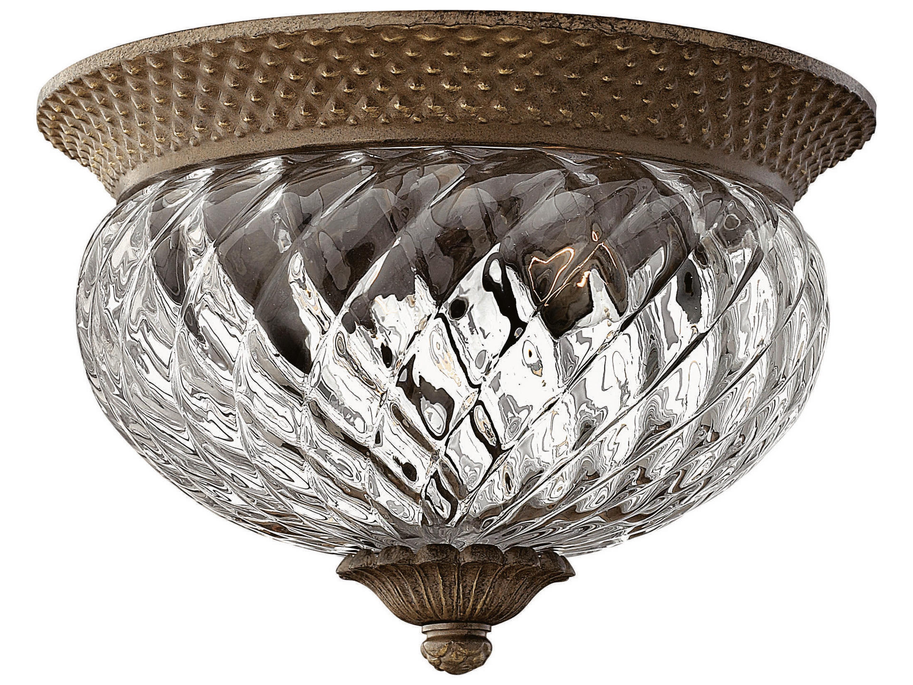 Plantation 2-Light Pearl Bronze Glass Dome Flush Mount