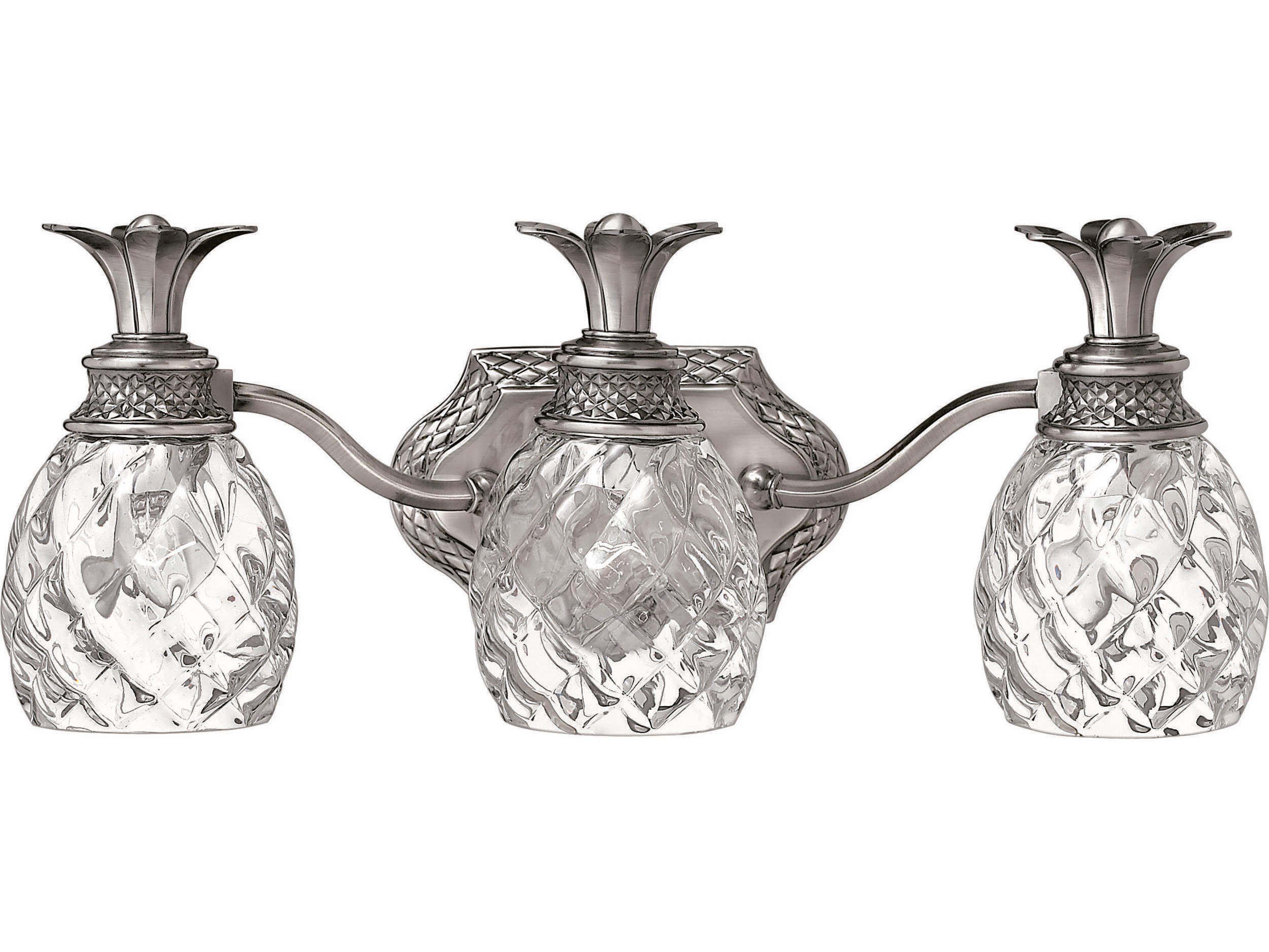 Plantation 3-Light Polished Antique Nickel Glass Vanity Light