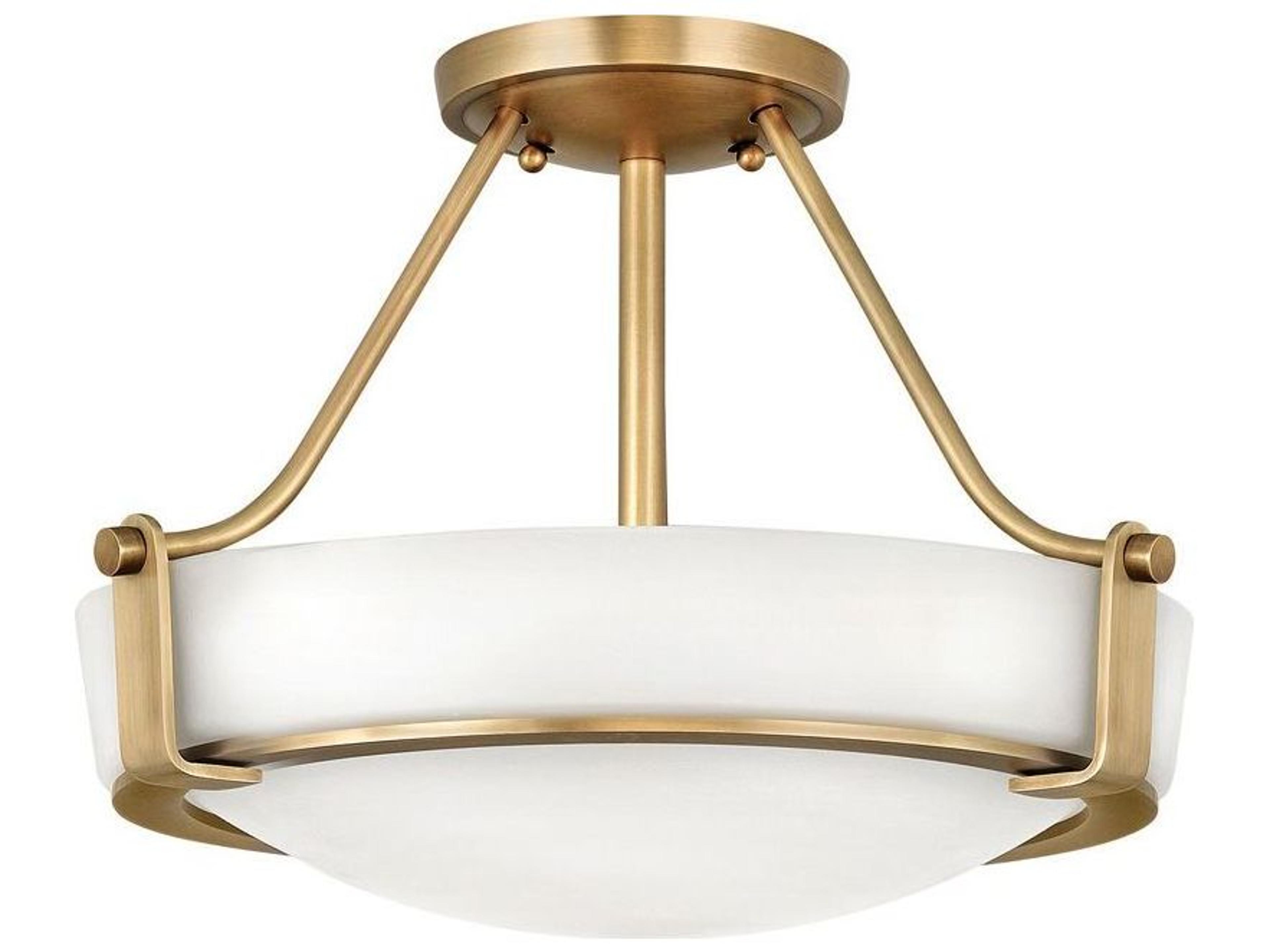 Hathaway 3-Light Heritage Brass White Glass Drum Semi Flush Mount