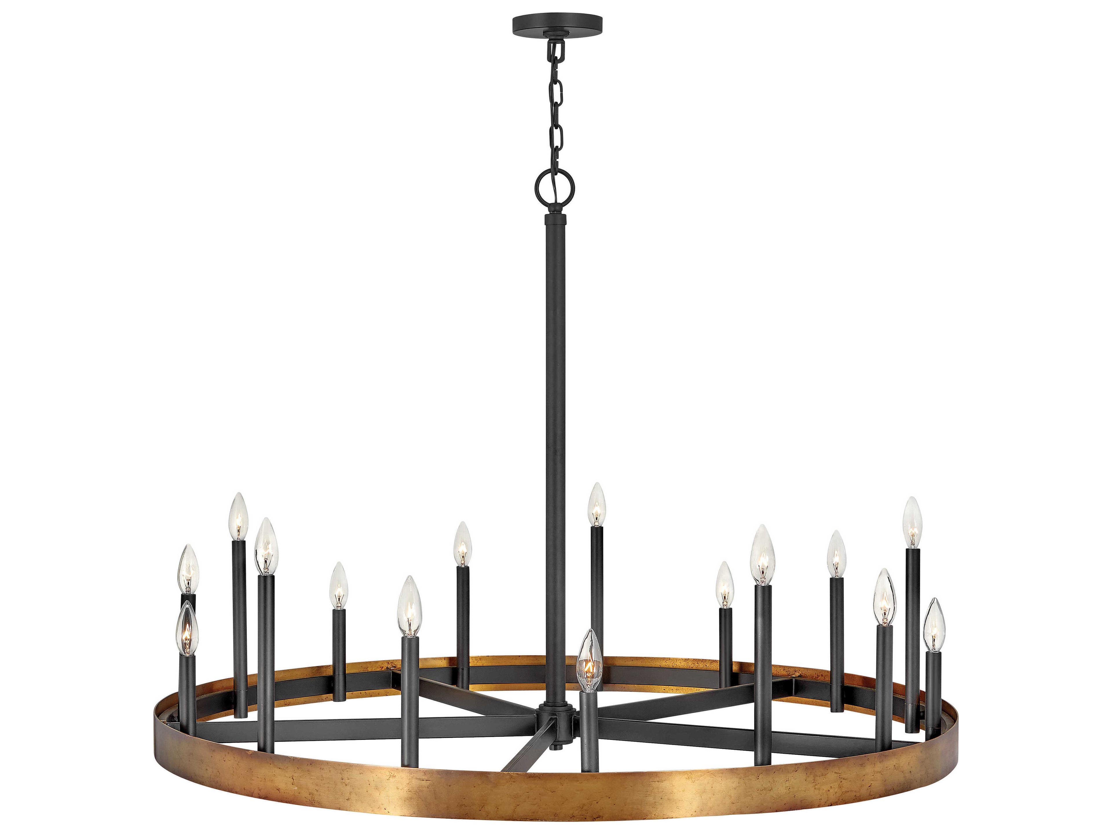 Wells 15-Light Weathered Brass Black Candelabra Round Chandelier