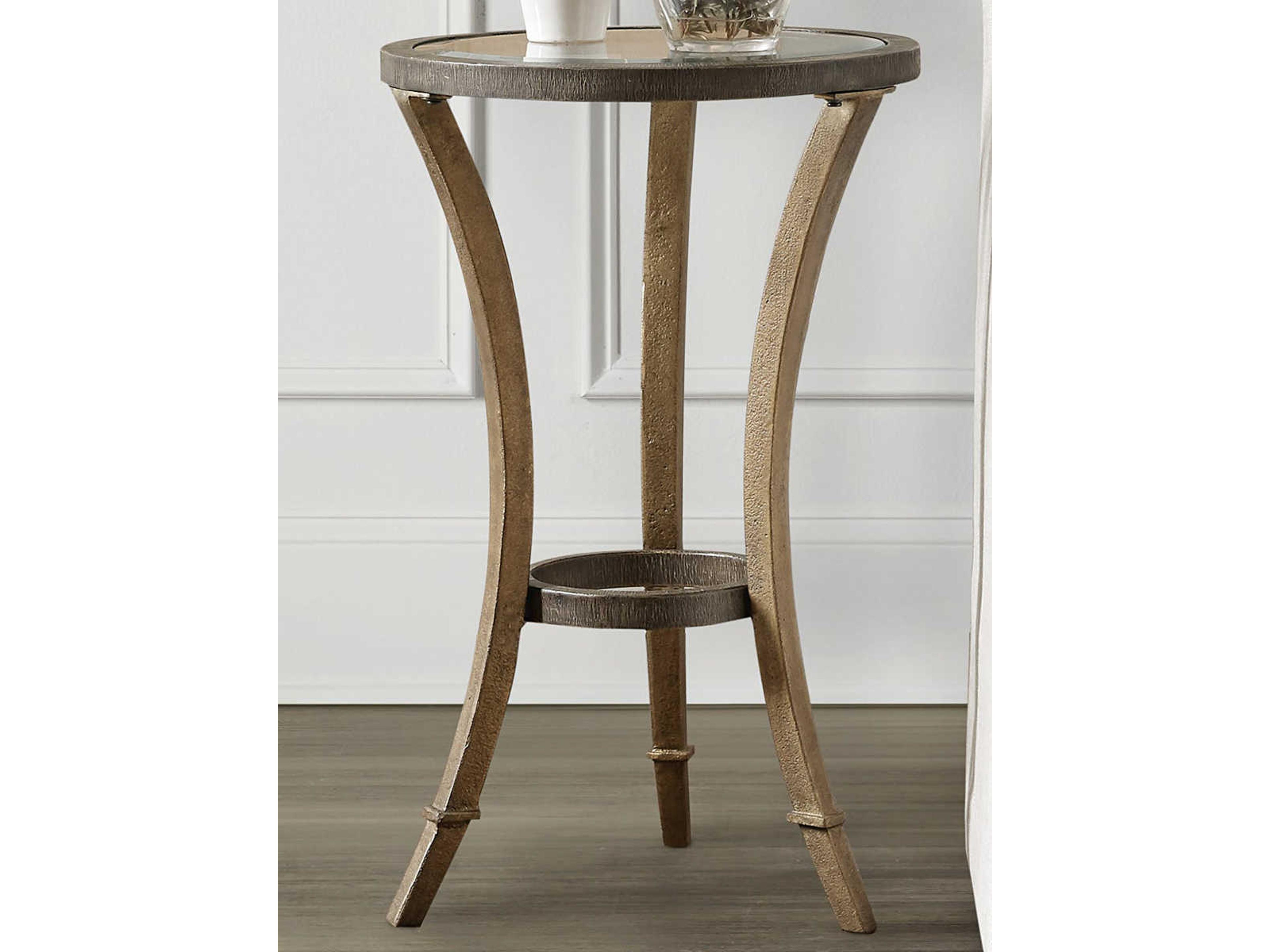 Luxecor Martini Round Glass Gold End Table