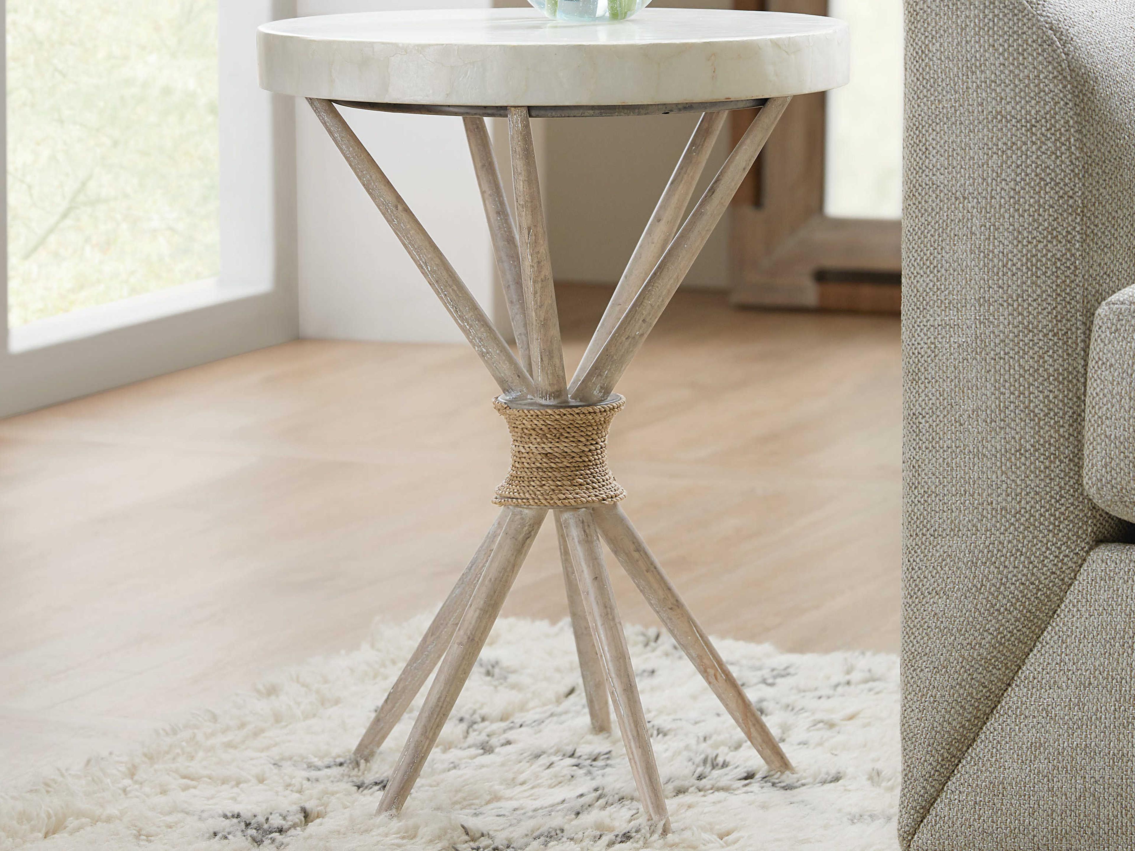 Luxecor Heritage Round Capiz Shell Buff Almond End Table