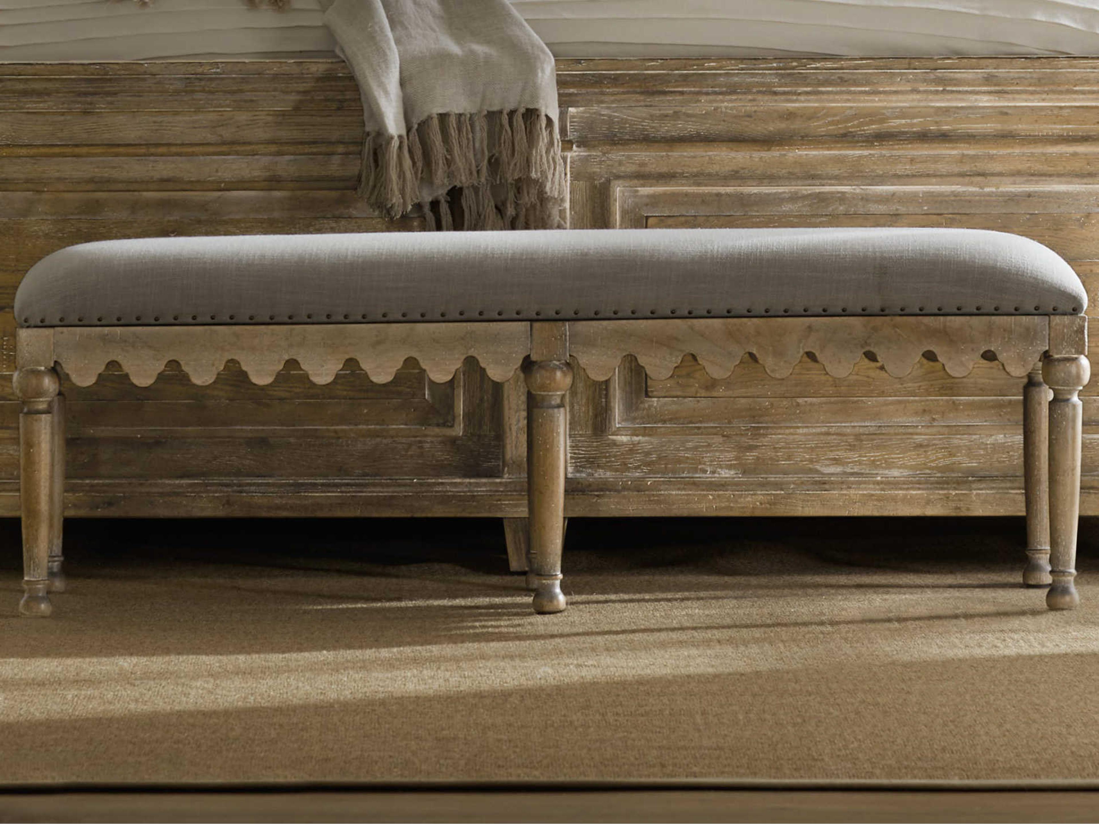 Luxecor Heritage Light Wood Gray Upholstered Accent Bench