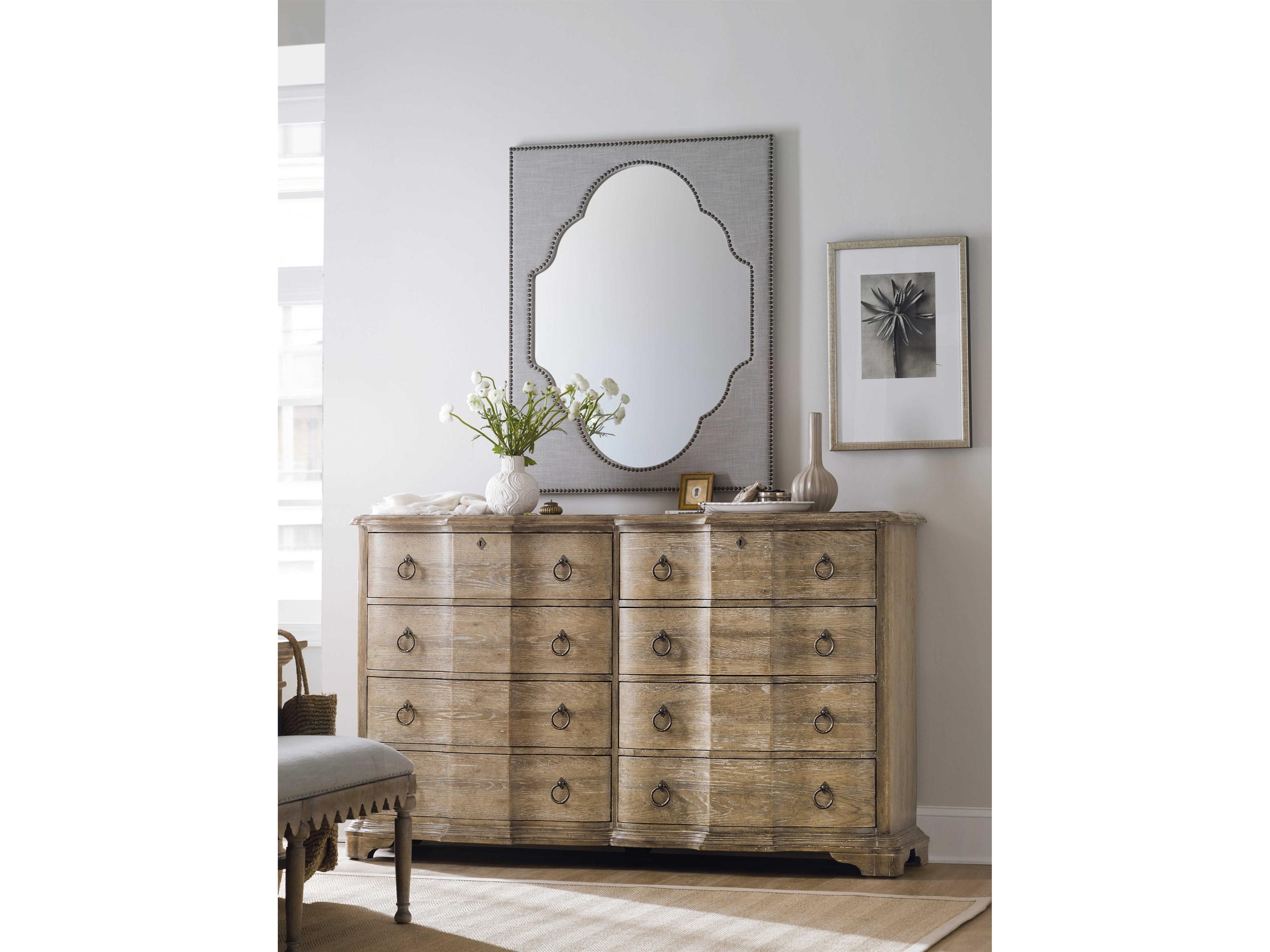Boheme Adante 8-Drawers Brown Cedar Wood Double Dresser with Wall Mirror
