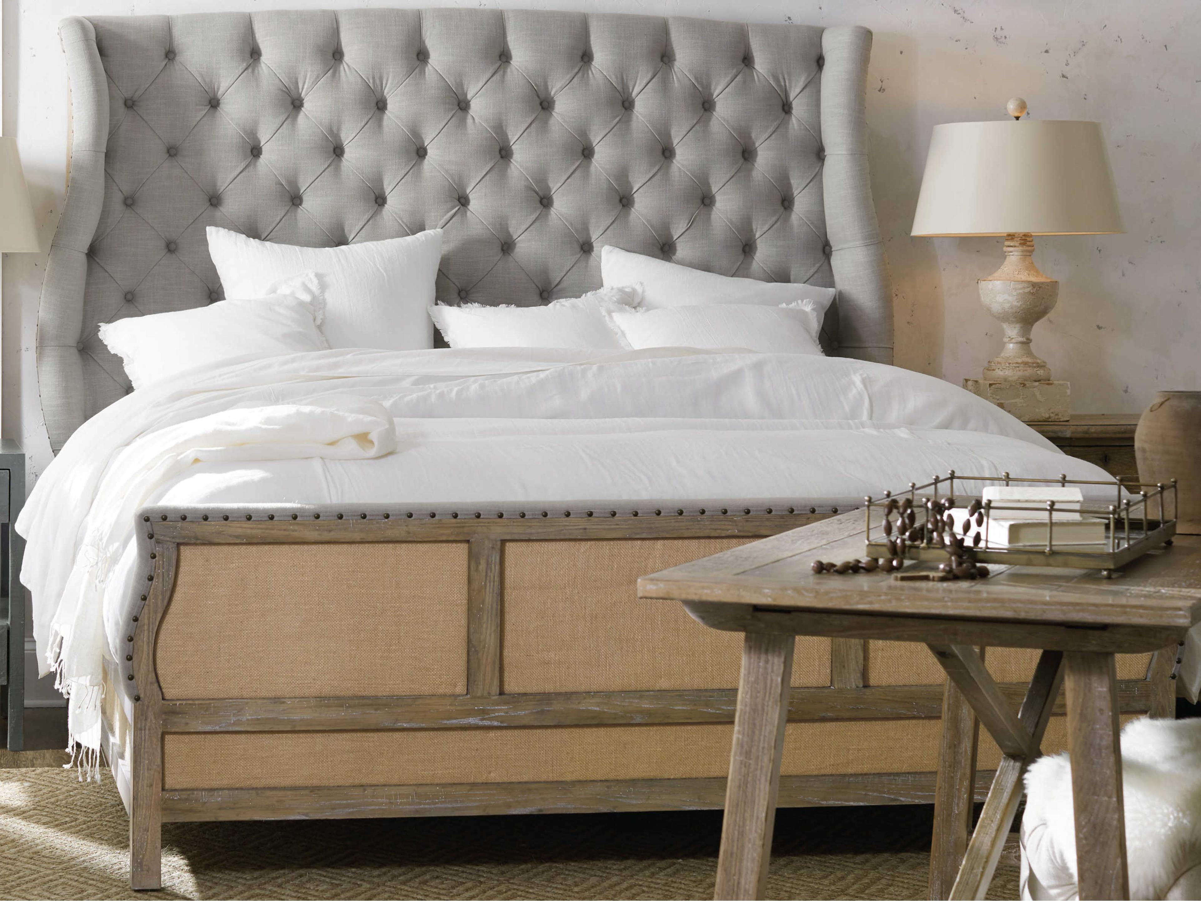 Luxecor Heritage Light Wood Gray Hardwood Upholstered King Panel Bed