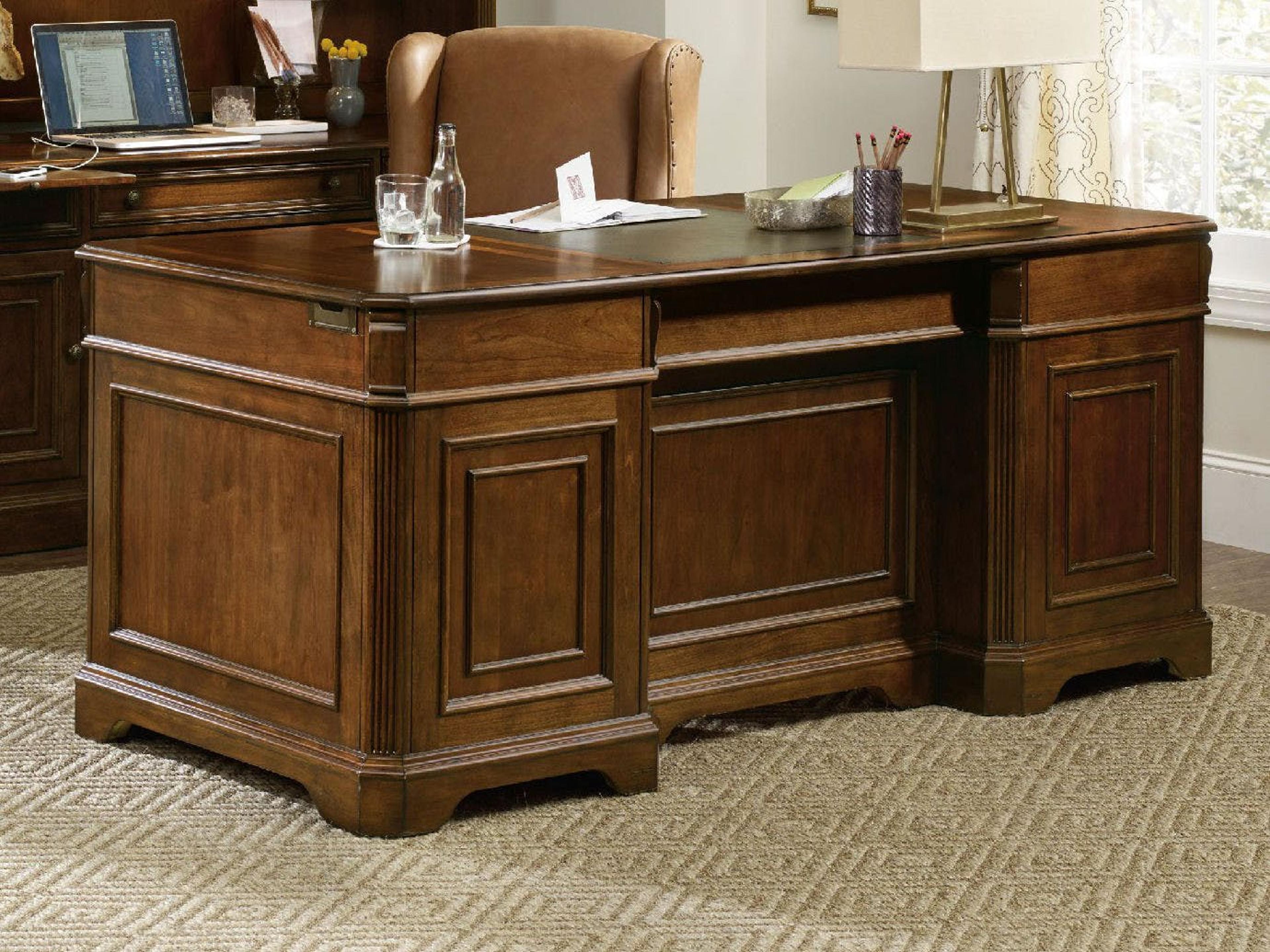Luxecor Heritage Distressed Clear Cherry Wood Hardwood Executive Desk