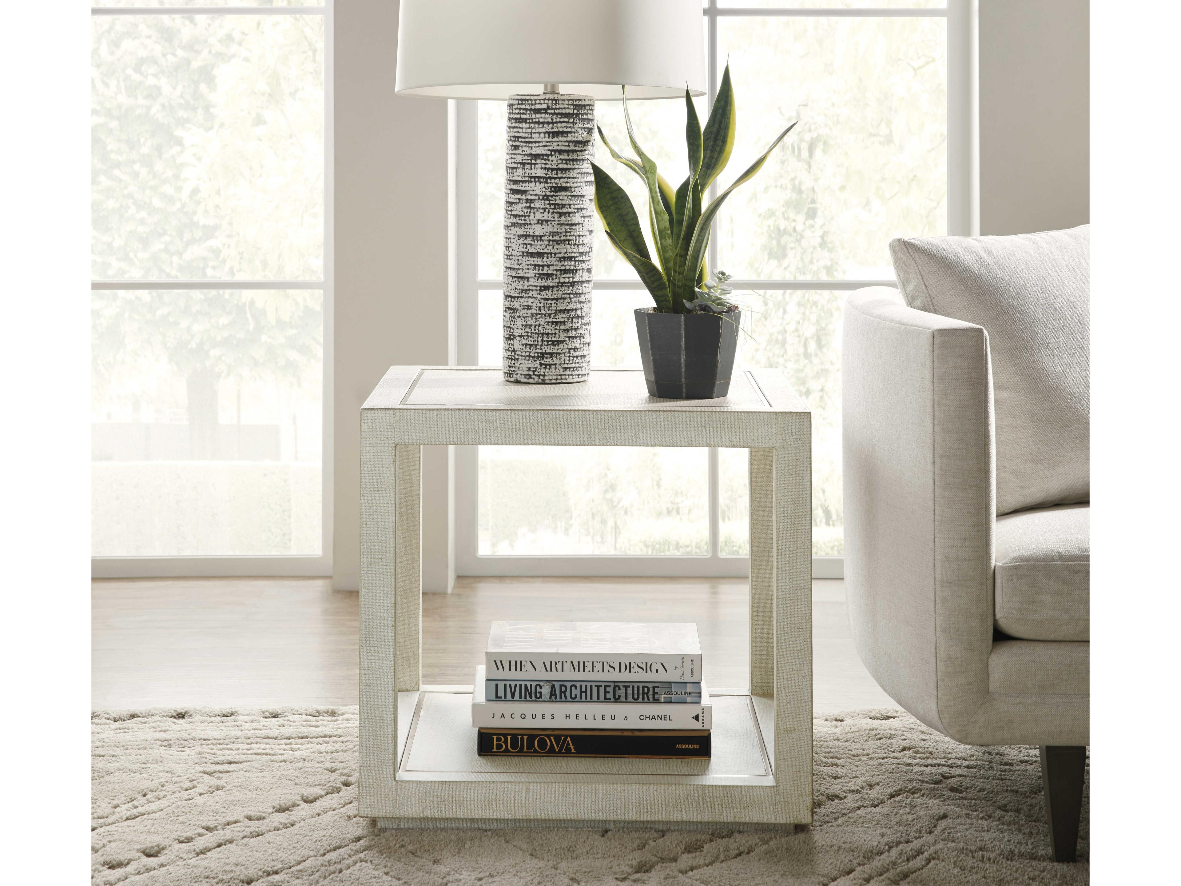 Luxecor Heritage Square Fabric Pebble Beach Champagne End Table