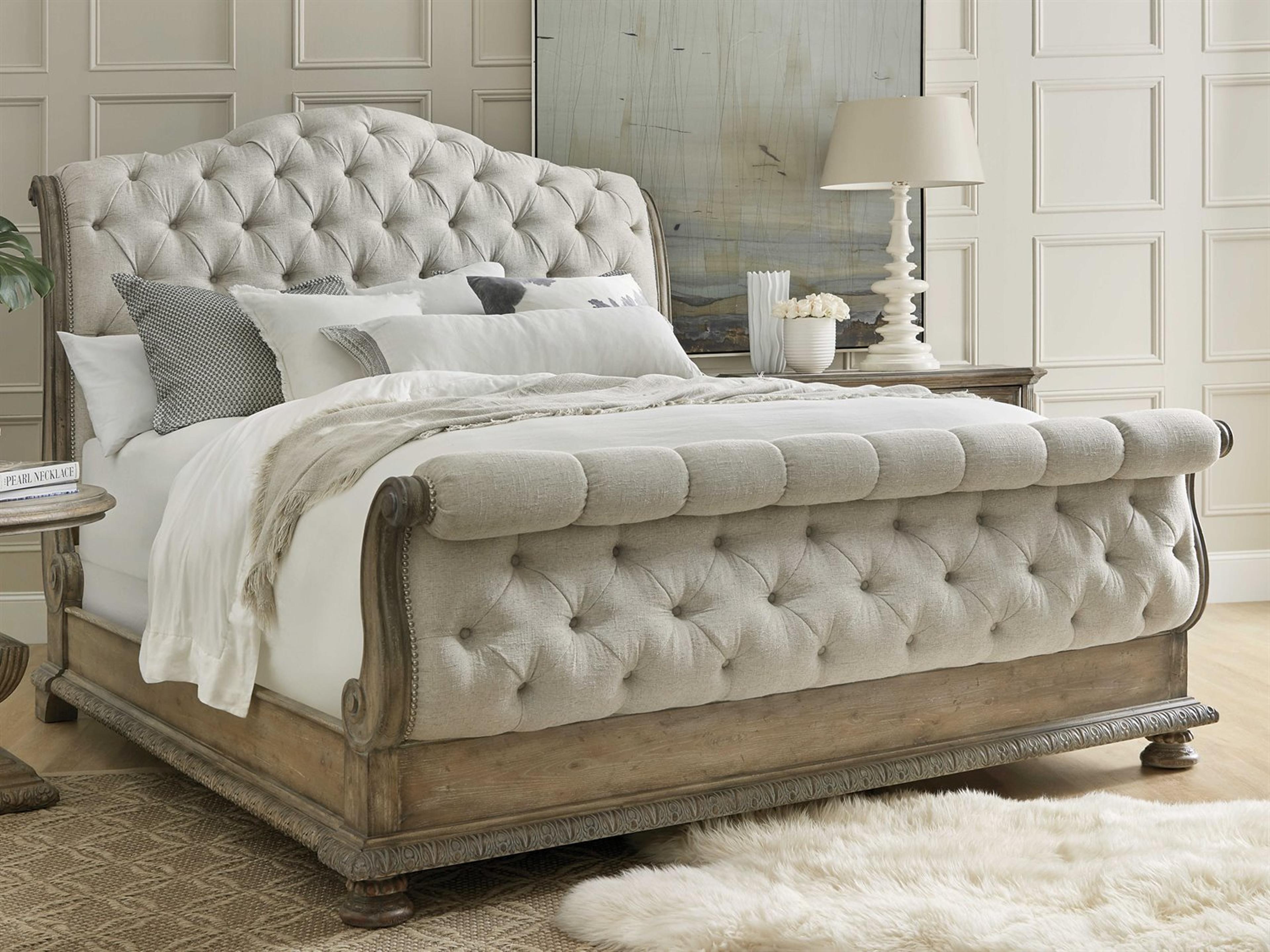 Luxecor Heritage Natural Tan Antique Slate Beige Upholstered King Sleigh Bed