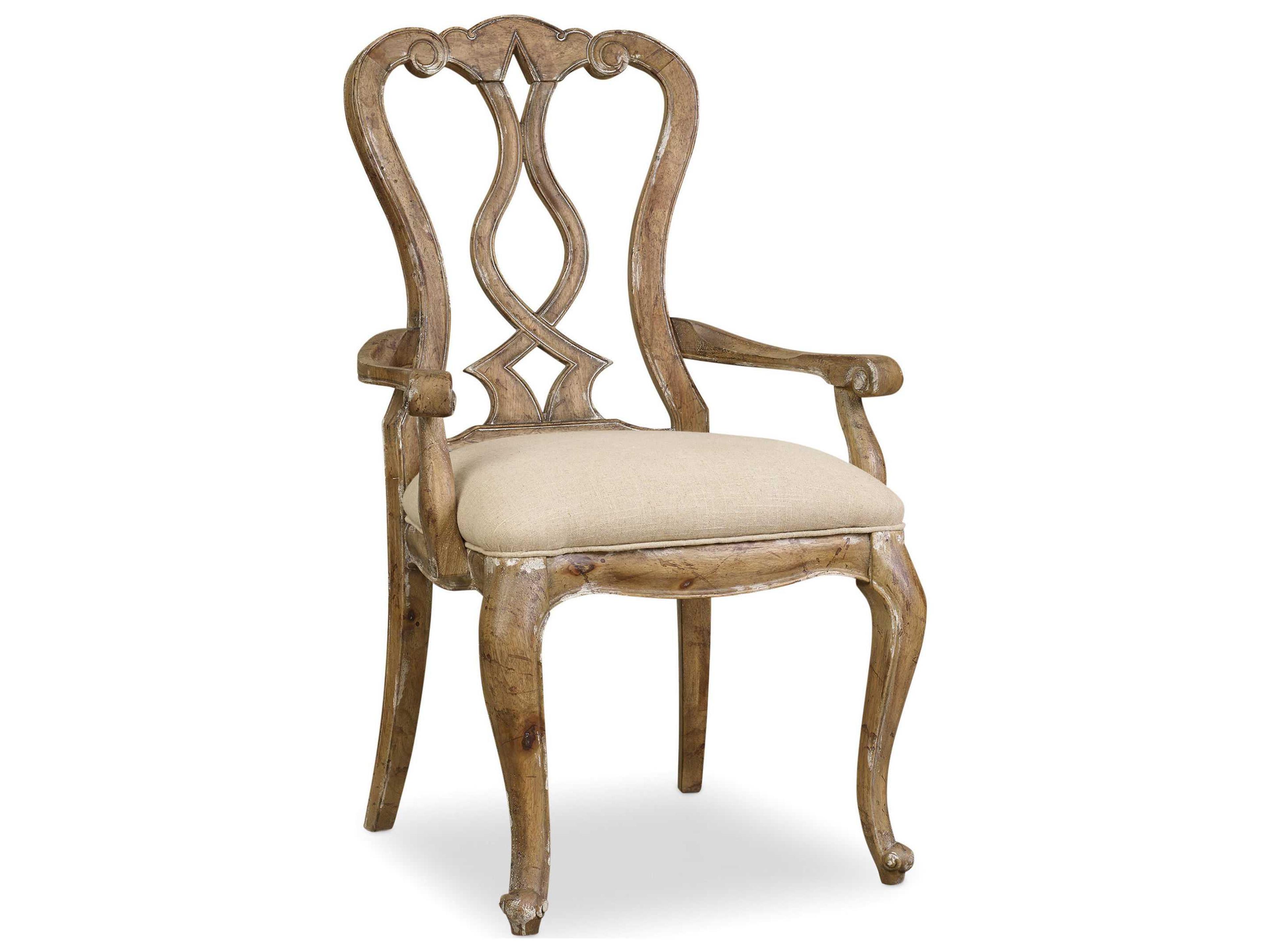 Luxecor Heritage Rubberwood Beige Upholstered Arm Dining Chair