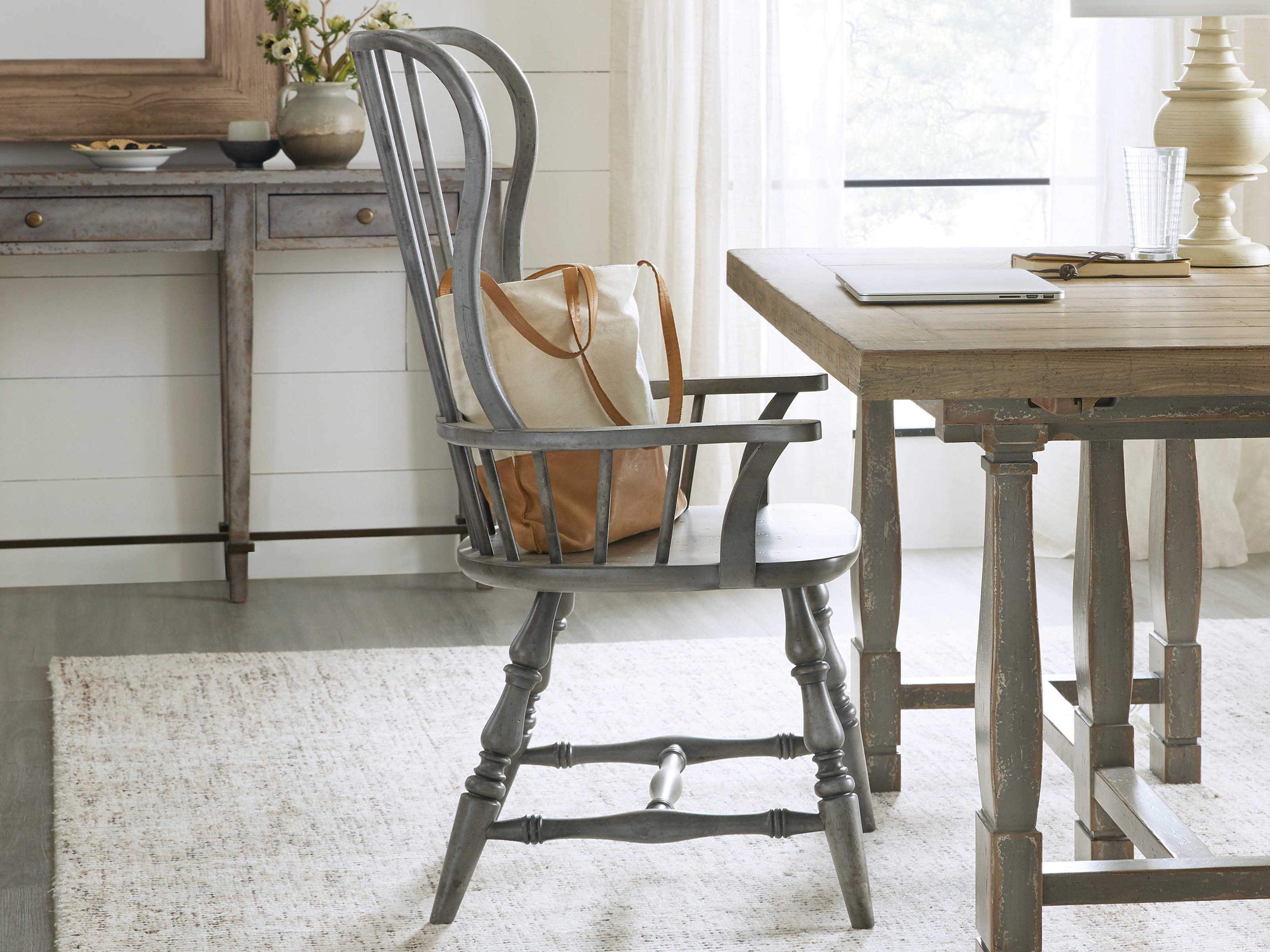 Luxecor Heritage Poplar Wood Gray Arm Dining Chair