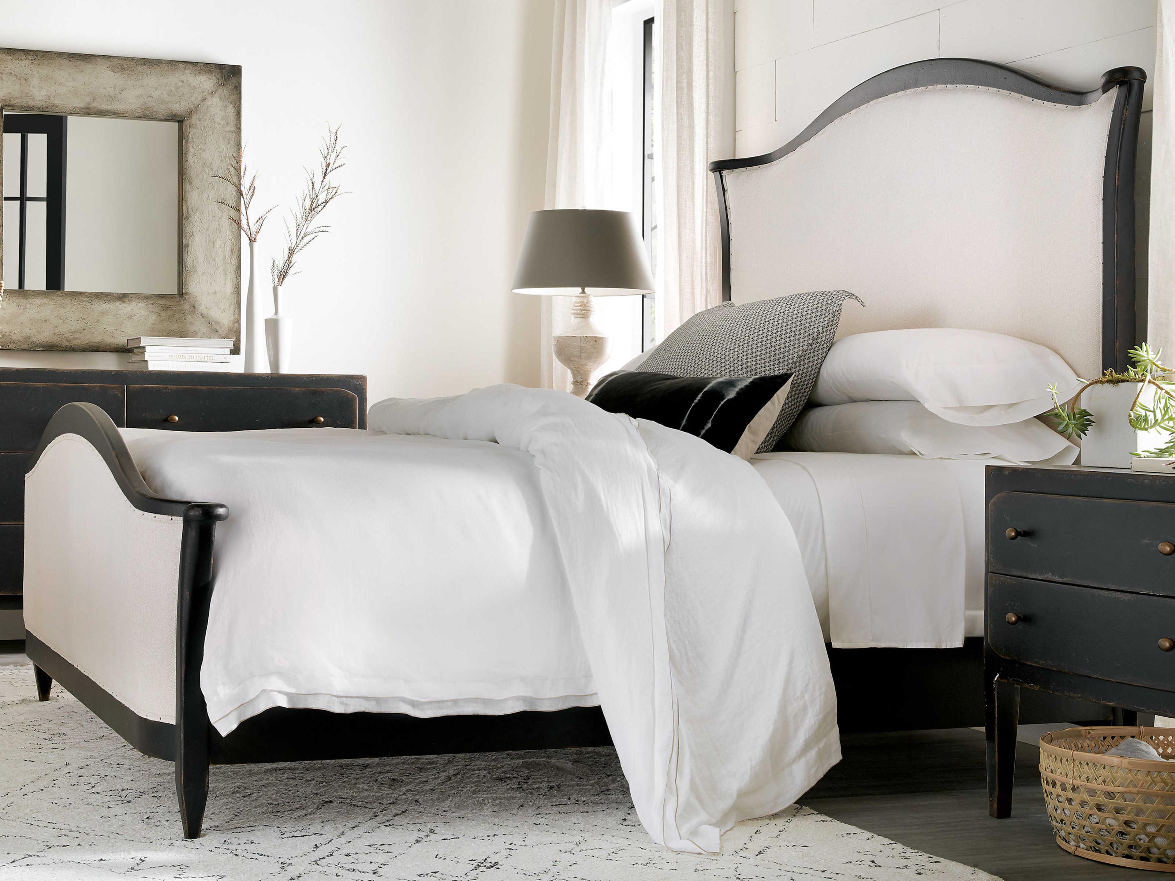 Luxecor Heritage Tuscan White Black Poplar Wood Upholstered California King Panel Bed