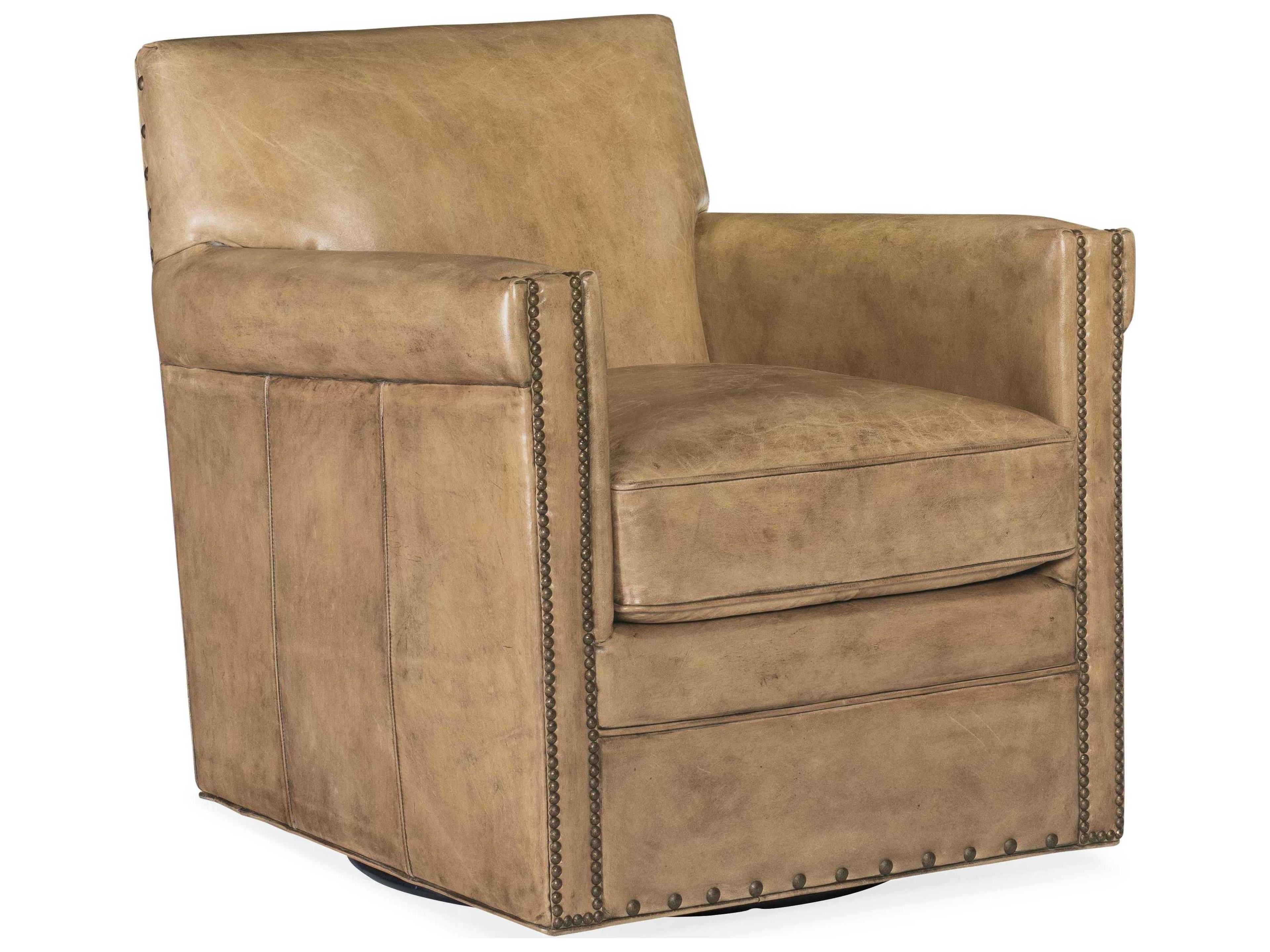 Potter Swivel Brown Leather Club Chair
