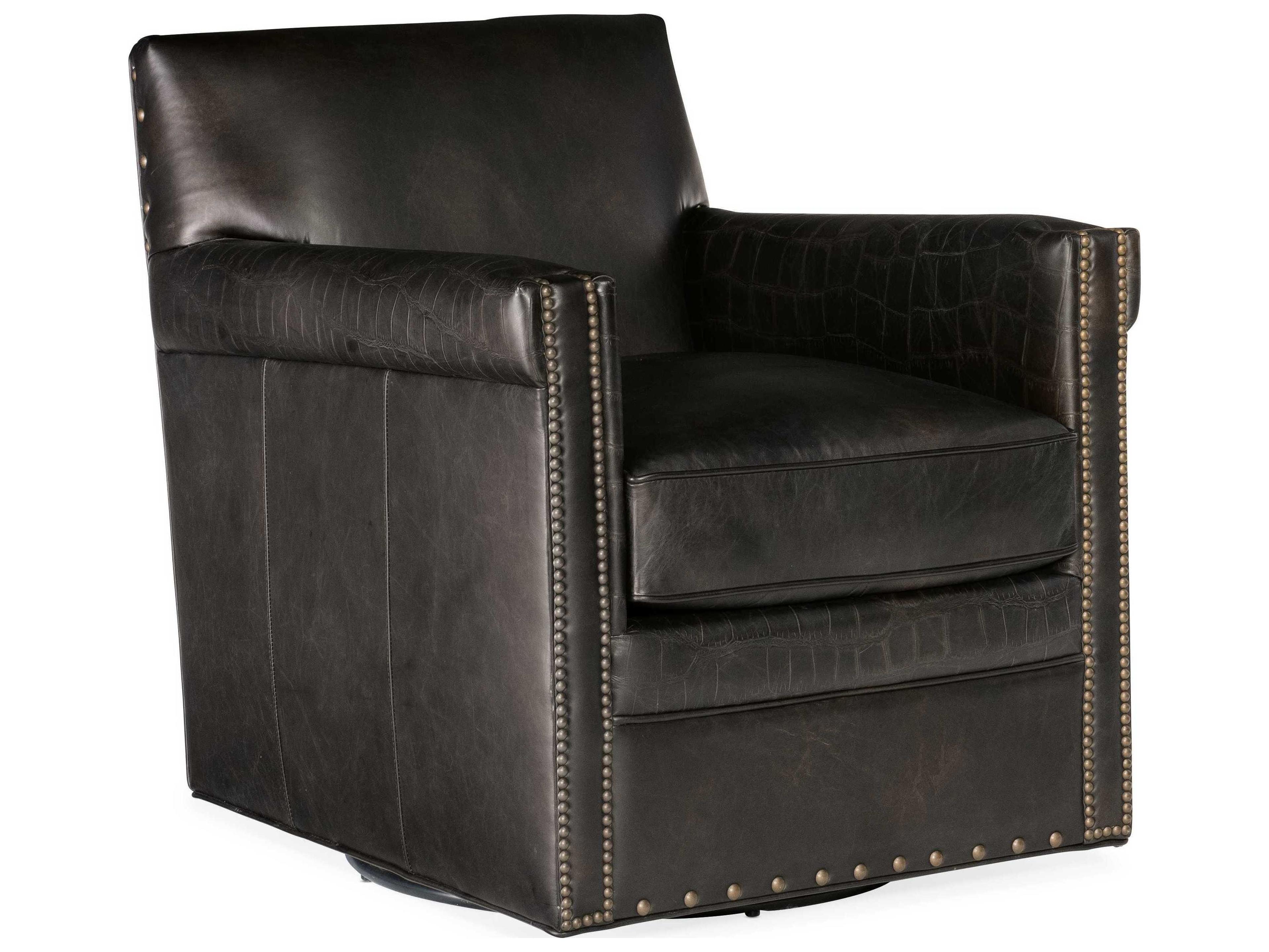 Hooker Furniture Potter Swivel Black Leather Club Chair