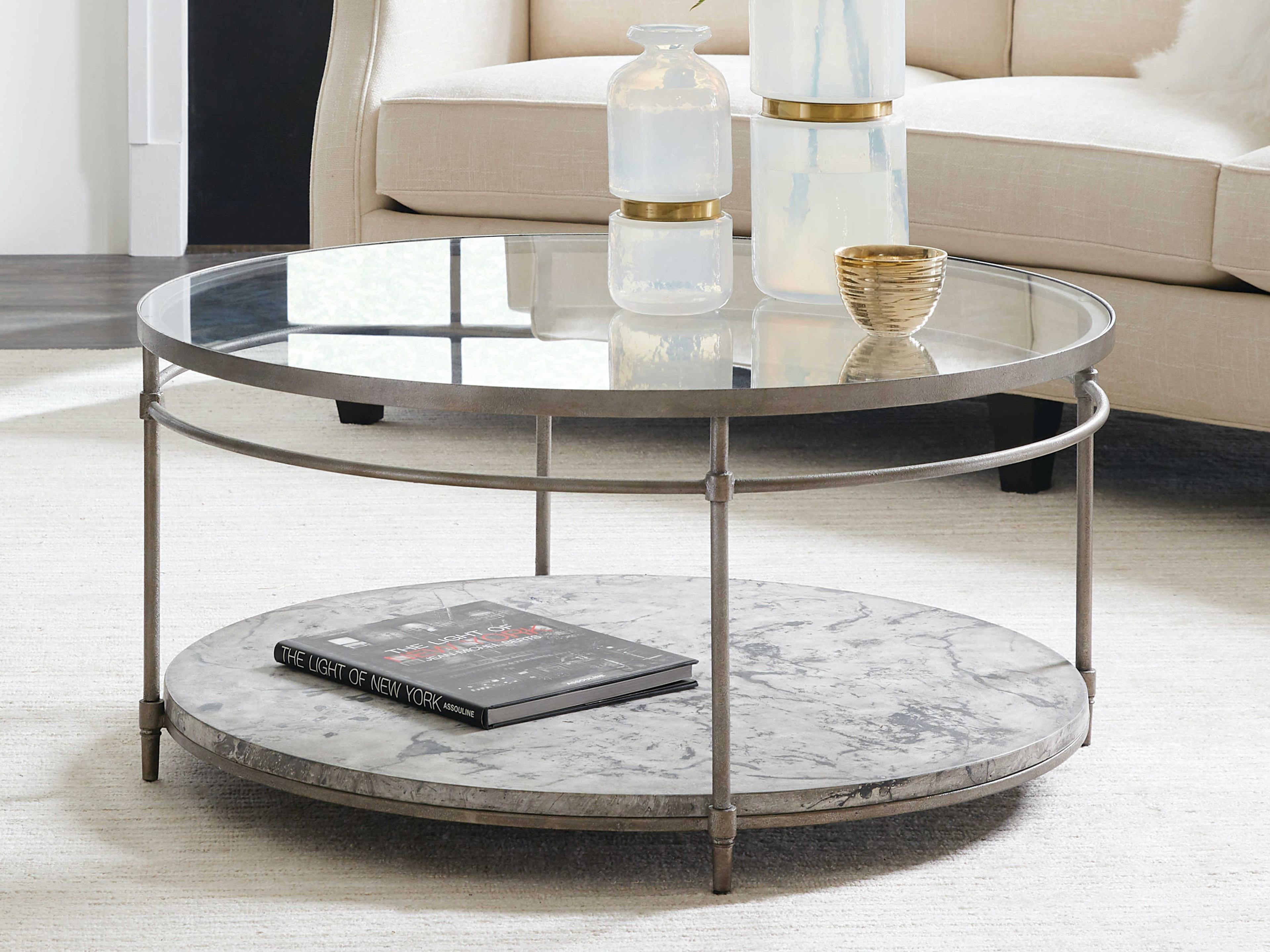 Hooker Furniture Round Glass Gray Black Concrete Champagne Cocktail Table