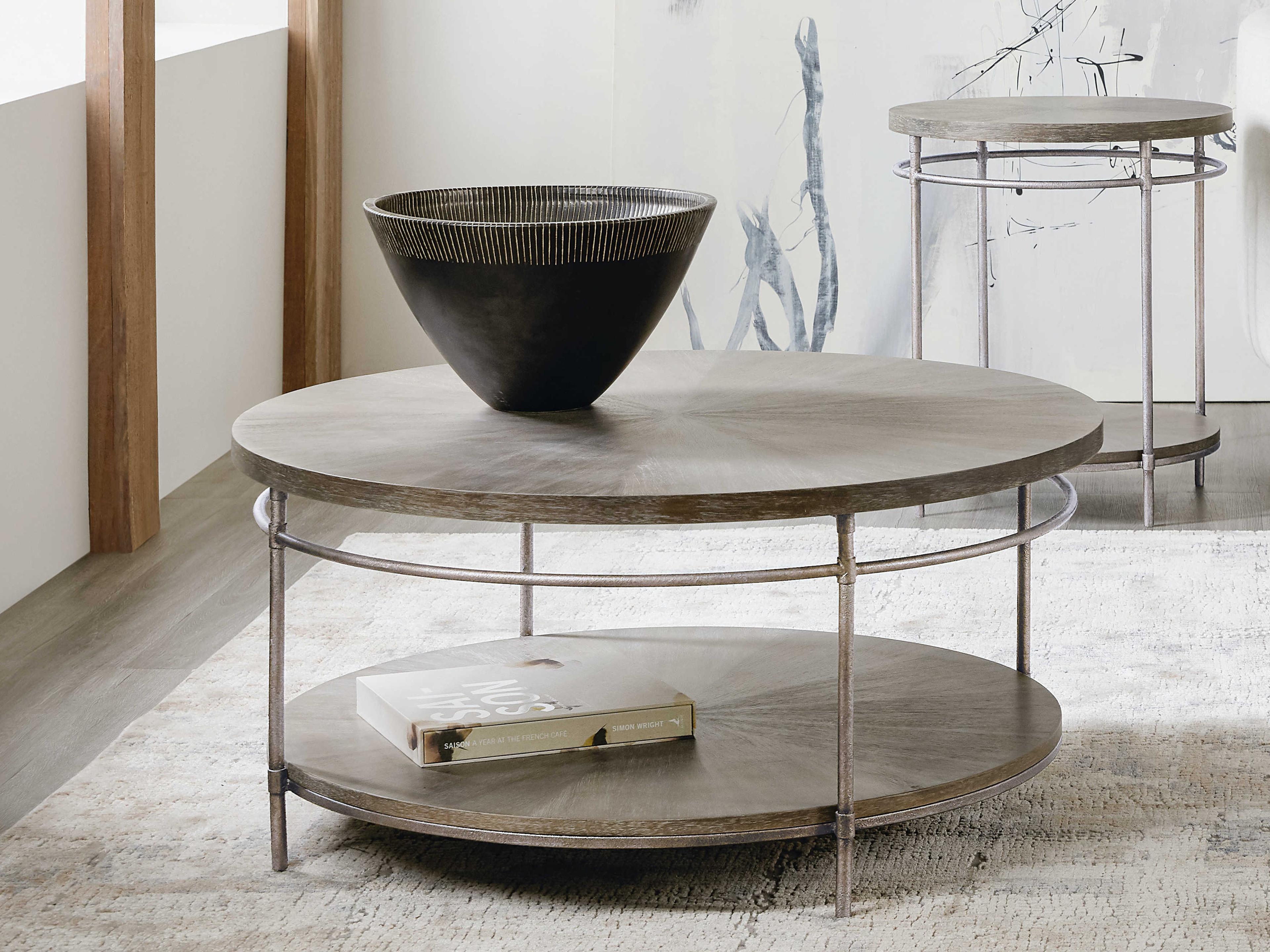 Hooker Furniture Round Wood Natural Golden Brown Cocktail Table