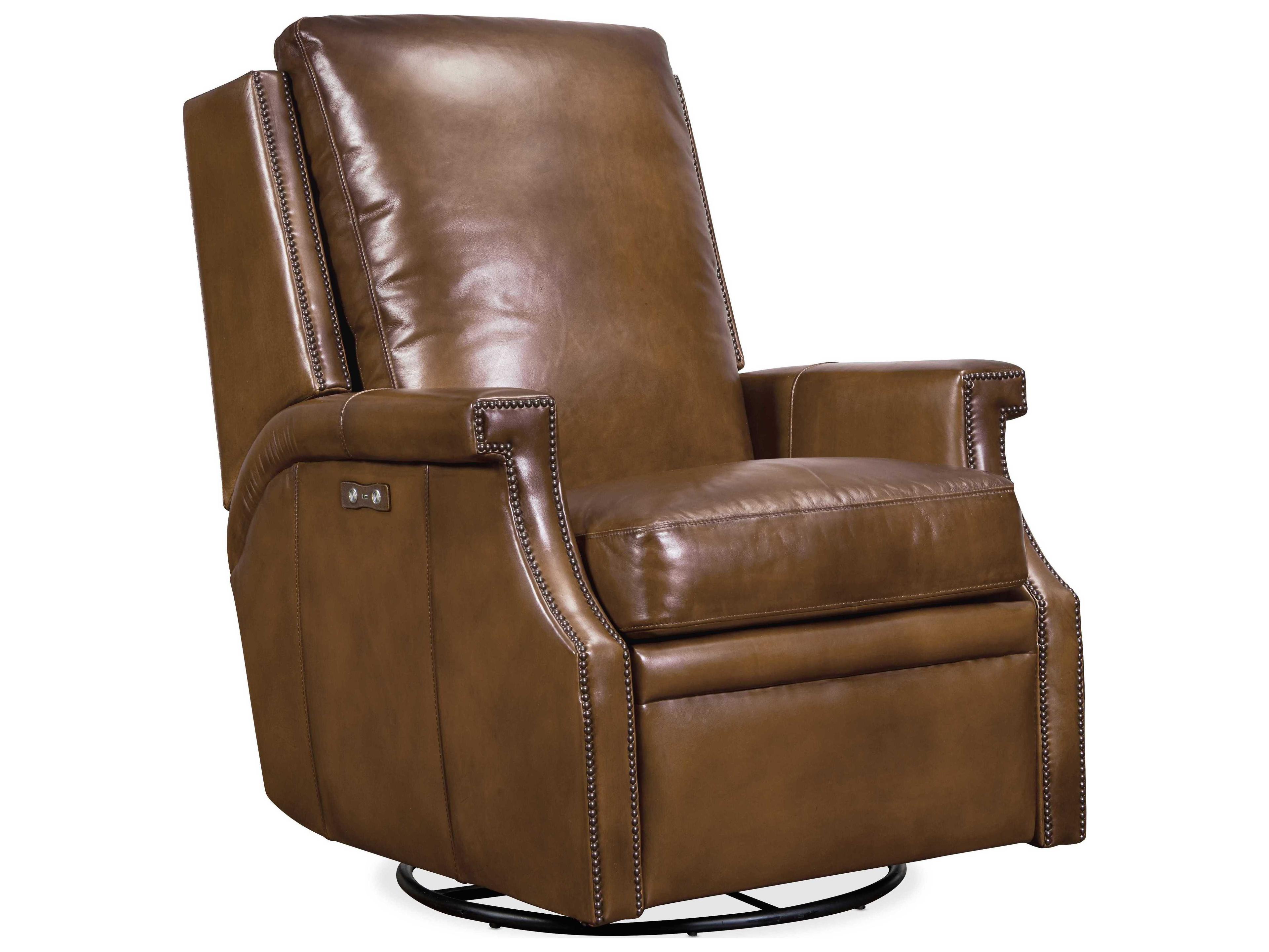 Collin Power Swivel Glider Checkmate Pawn Brown Leather Recliner