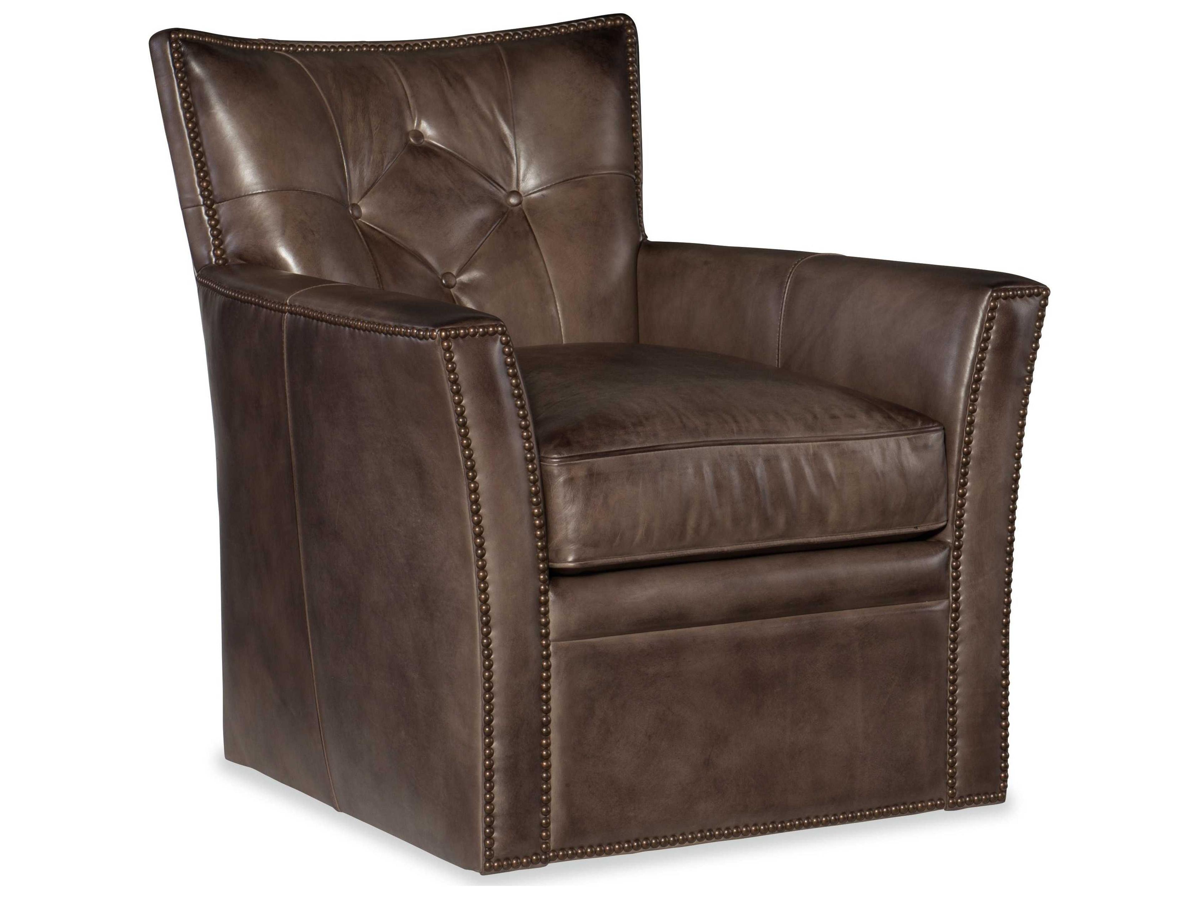 Conner Swivel Brown Leather Club Chair