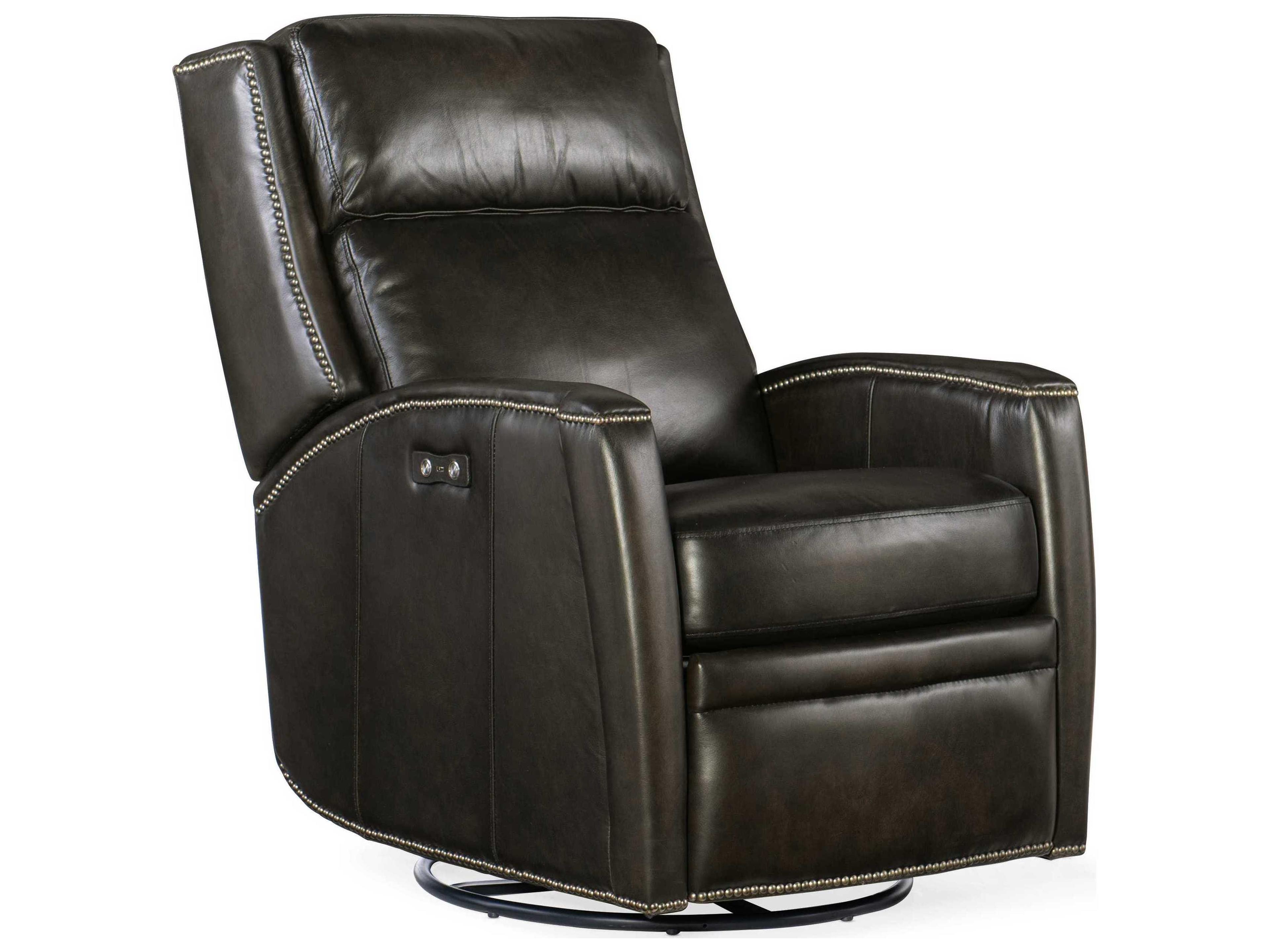 Declan Power Swivel Glider Brindisi Trinita Black Leather Recliner