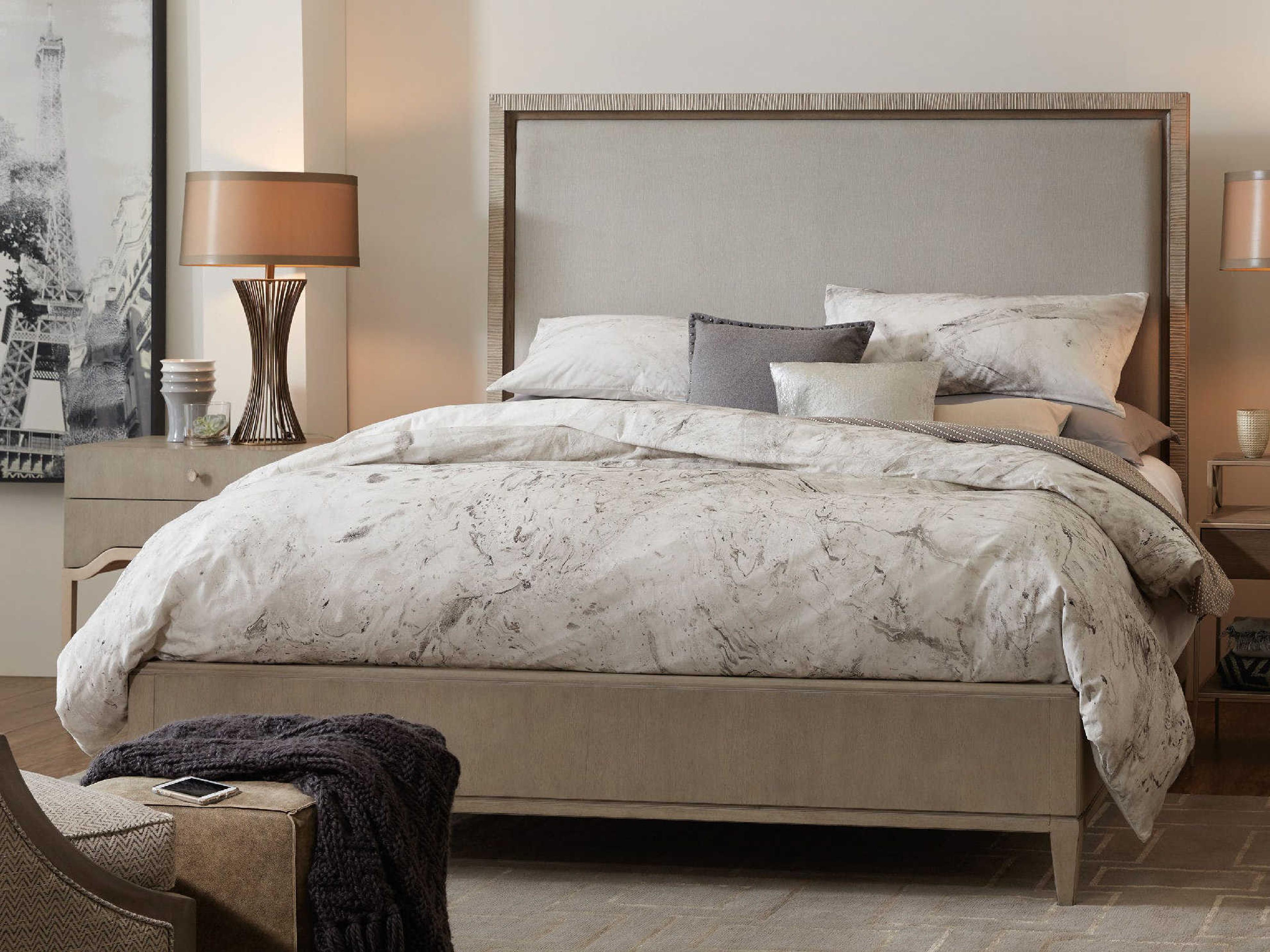 Luxecor Heritage Champagne Silver Serene Grey Beige Rubberwood Upholstered Queen Panel Bed