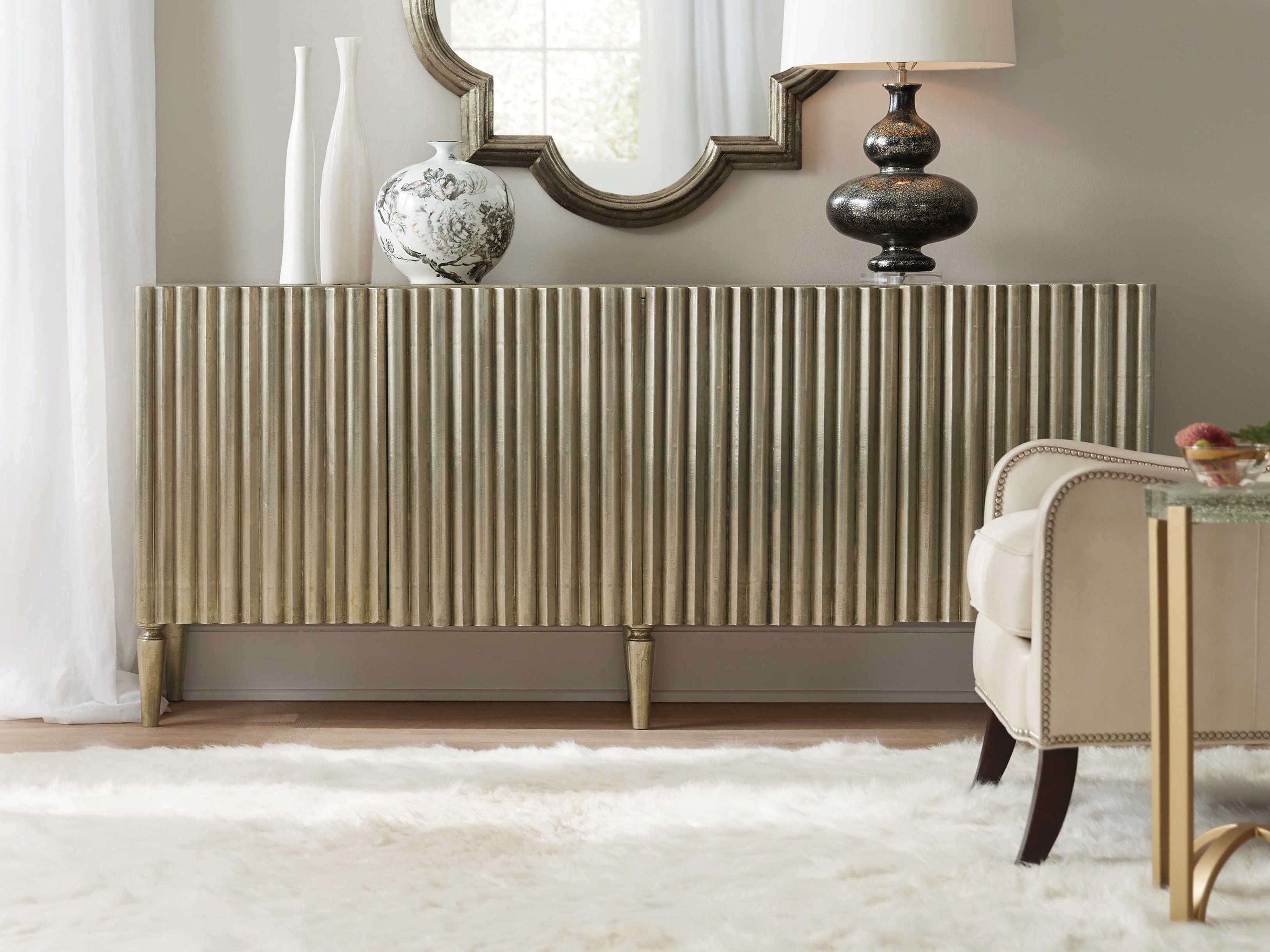 Hooker Furniture German Rectangular Wood Silver Foil Console Table