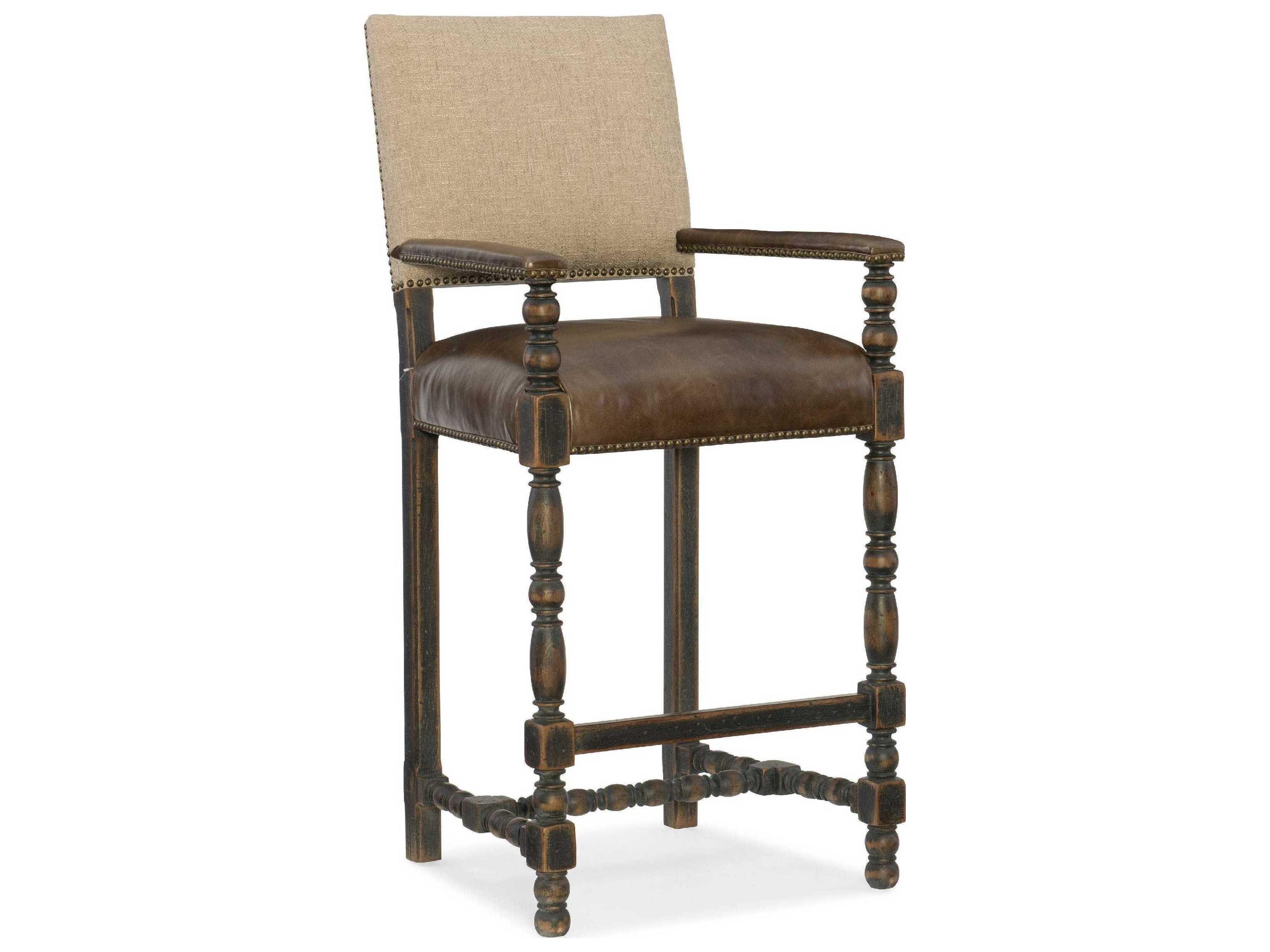 Hill Country Comfort Barstool in Anthracite Black with Leather Seat