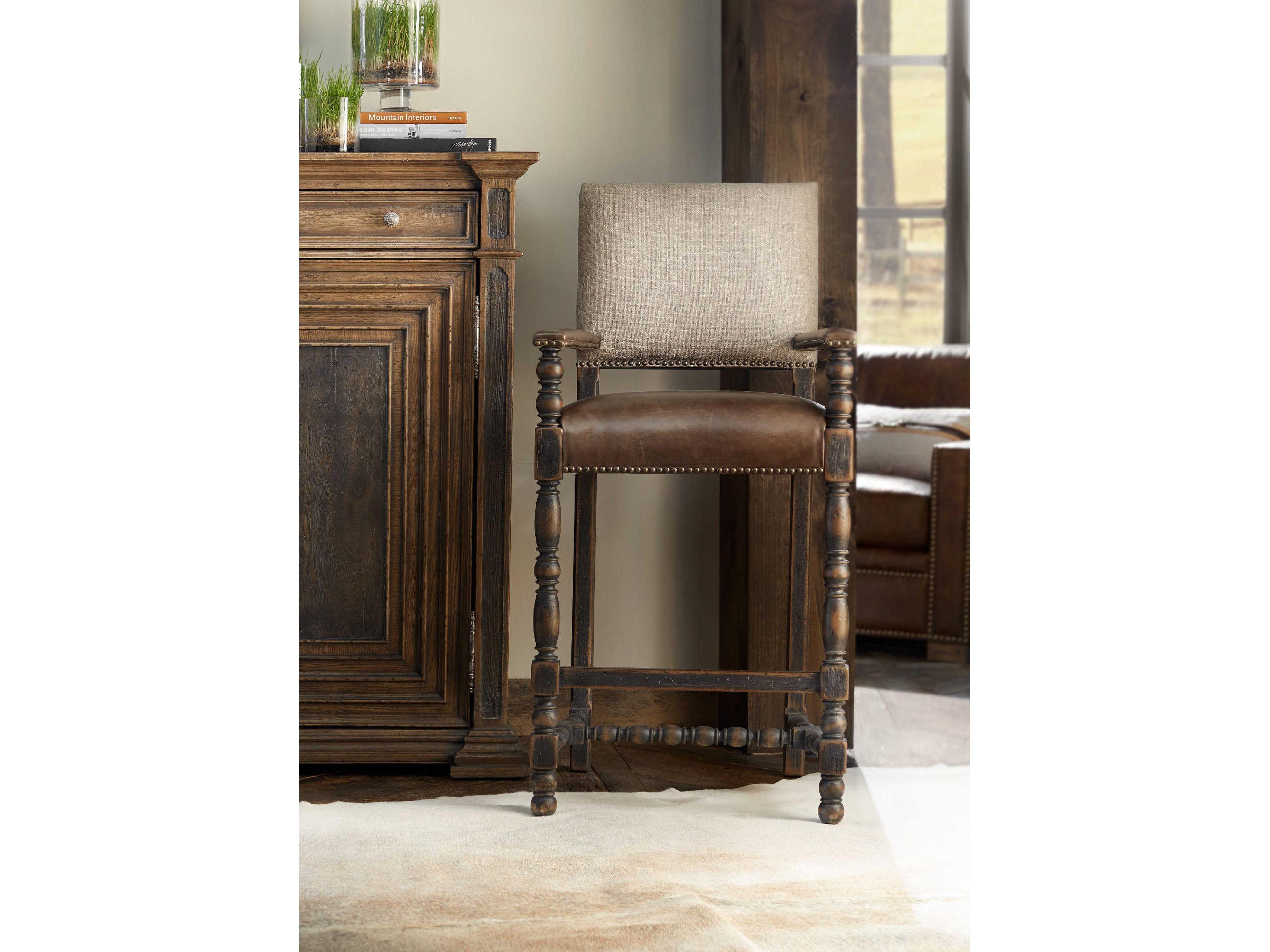 Luxecor Heritage Leather Hardwood Black Counter Stool