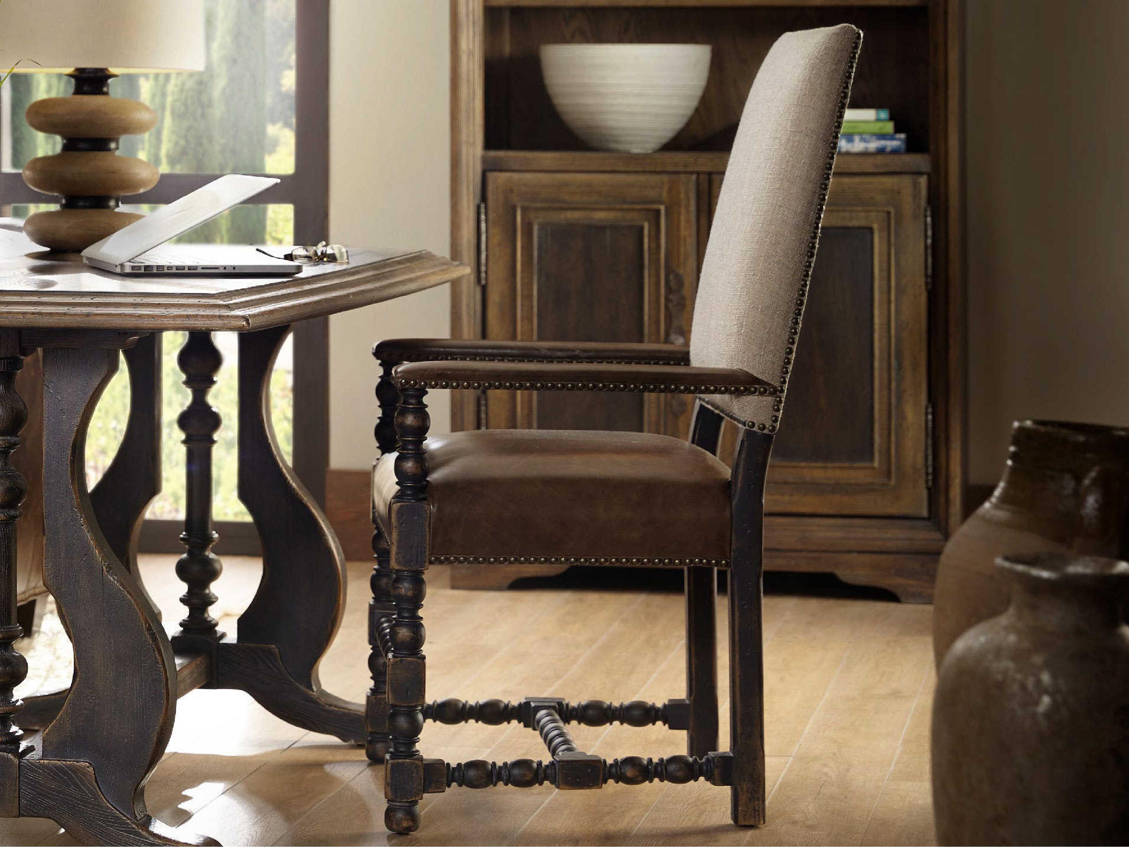 Luxecor Heritage Leather Hardwood Brown Upholstered Arm Dining Chair