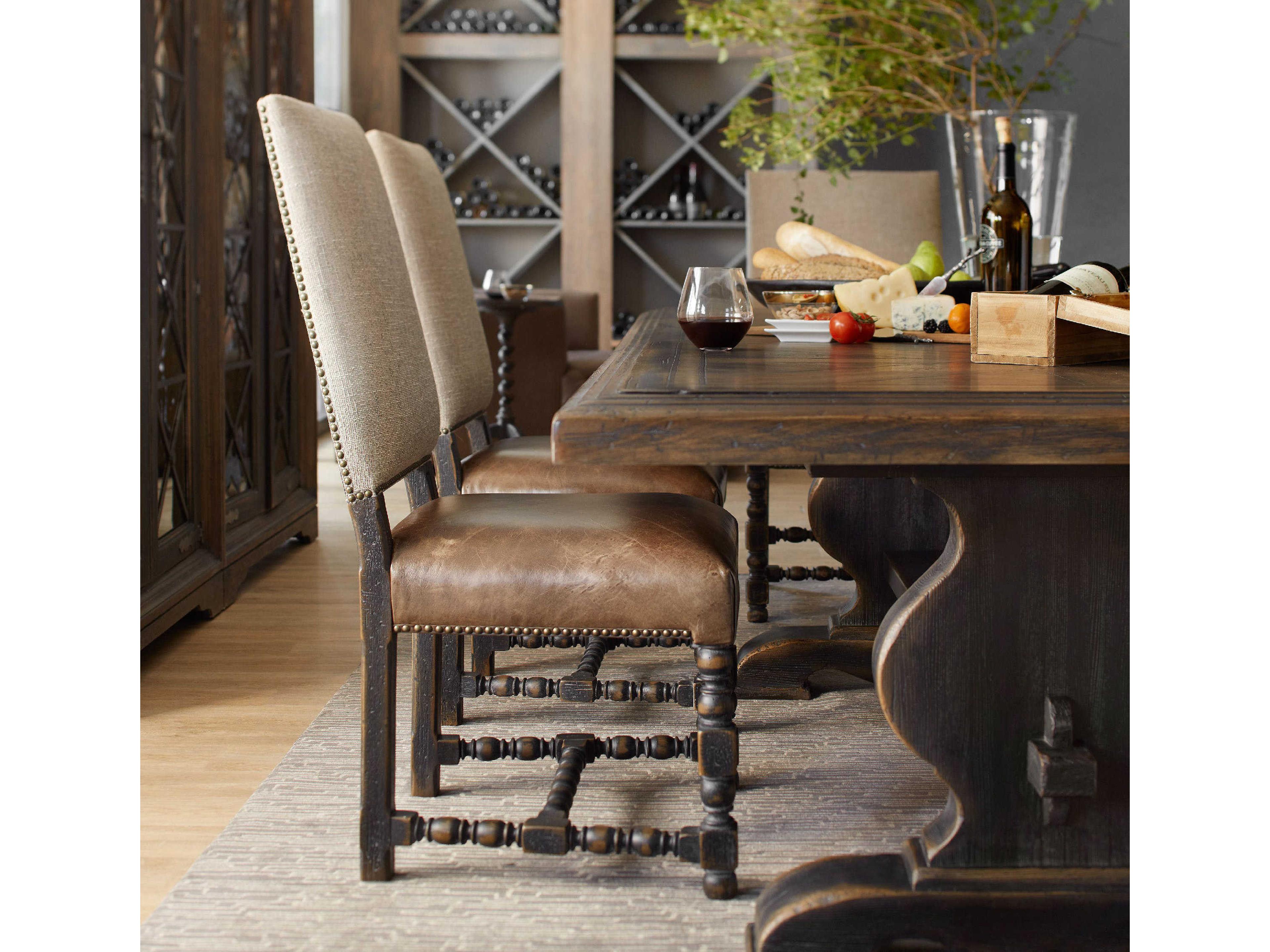 Luxecor Heritage Leather Hardwood Brown Upholstered Side Dining Chair